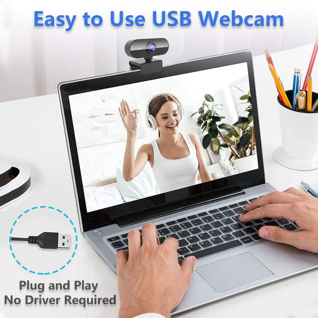 QMKKX 1080P Webcam for pc with Microphone,Full Hd Streaming Web Cam for Mac Laptop, USB External Computer Camera