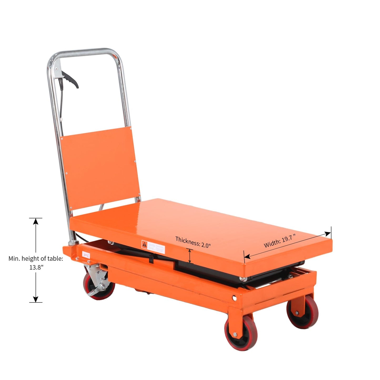 Tory Carrier Hydraulic Scissor Manual Scissor Lift Table 770LBS Capacity, Cart Lift Table Cart 51.2" Lifting Height, Elevating Hydraulic Cart for Material Handling