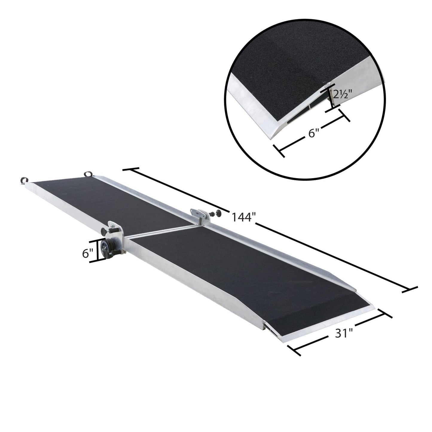 12' Portable Wheelchair Ramp, 800 lb Cap, for Home Straps, Silver Spring