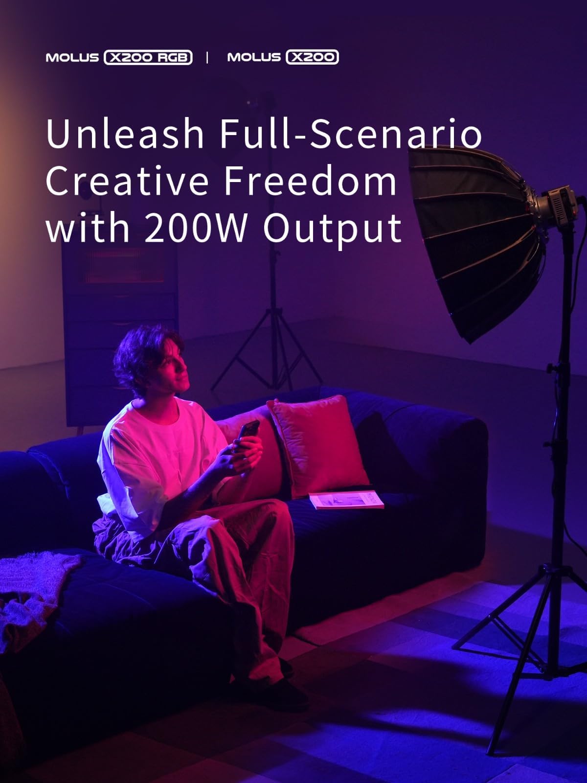 ZHIYUN MOLUS X200 RGB 200W Video Light zhiyun Light Supports V-Mount Battery, HUB Expansion, and PD Power Photography Lighting 2500K~10000K CRI≥95 TLCI≥97 with Bowens Mount Diffuser for Tiktok