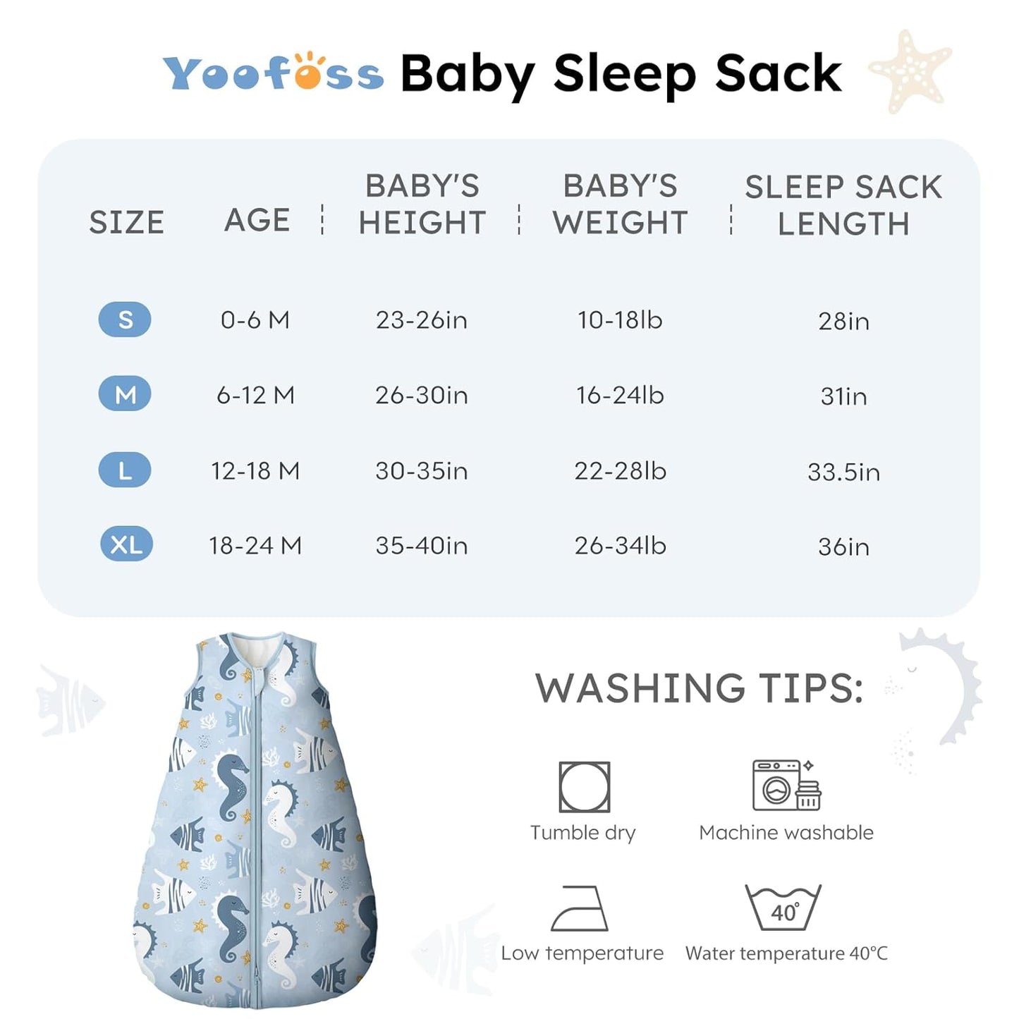 Yoofoss Baby Sleep Sack - 0-6 Months TOG 2.5 Wearable Blanket | 100% Organic Cotton, Warm & Comfy