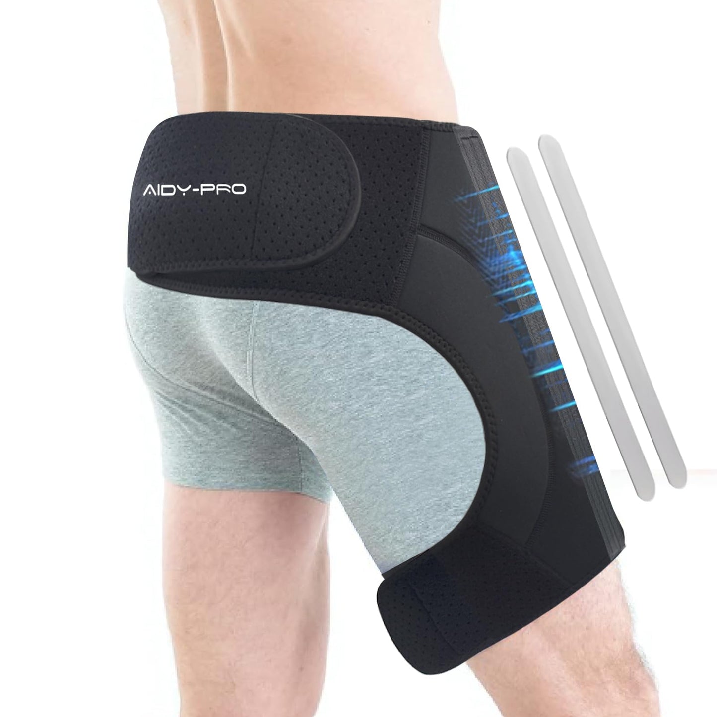 AIDY-PRO Hip Brace for Men and Women, Adjustable Groin Compression Wrap Hamstring Braces, Hip Support Brace for Sciatica Pain Relief for Thigh Injury, Hips Flexor Strain, Labral Tear, Muscle Recovery