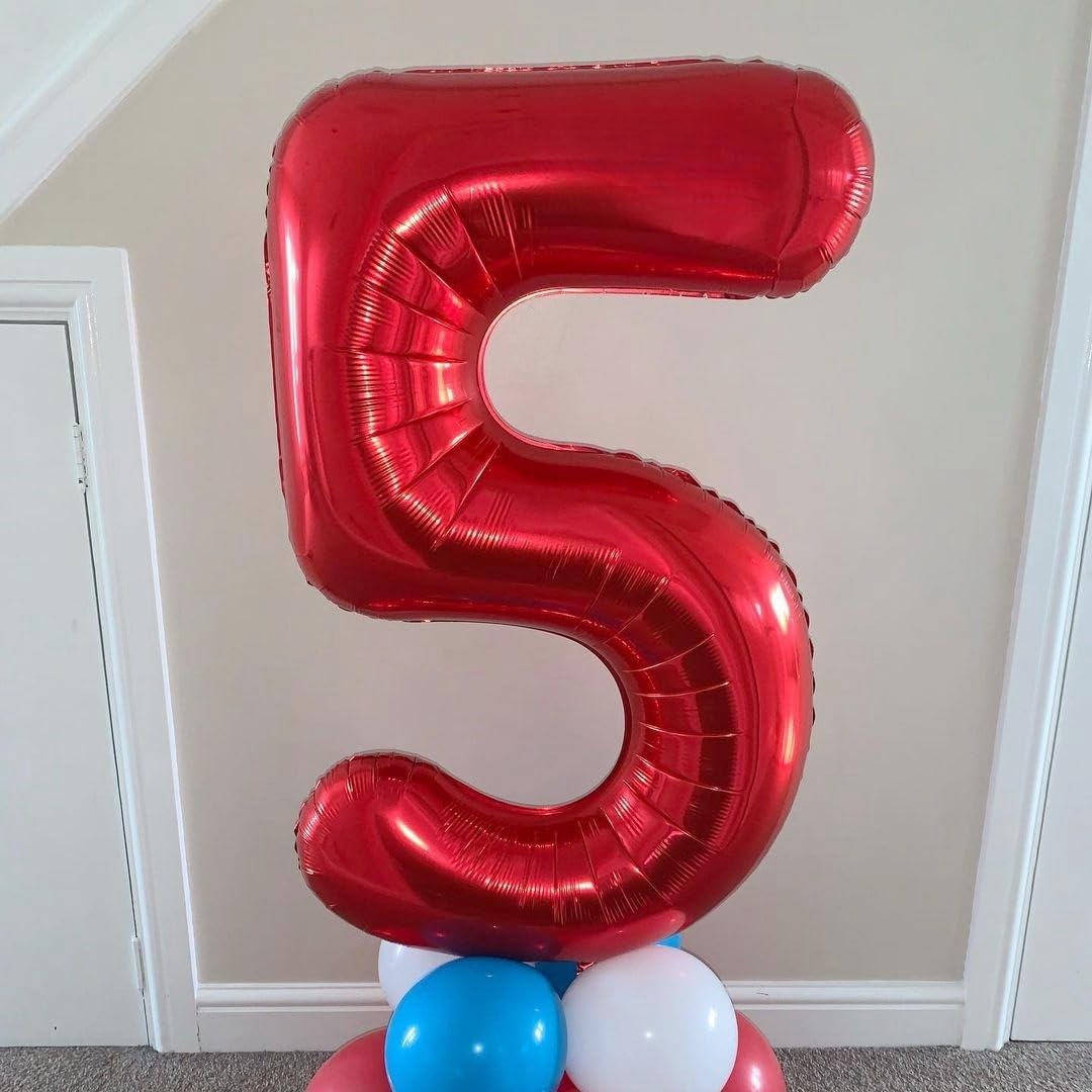 Red 5 Balloons by [Brand Name] - 40 Inch Foil Mylar Helium Number 5 for Birthday & Anniversary Decor