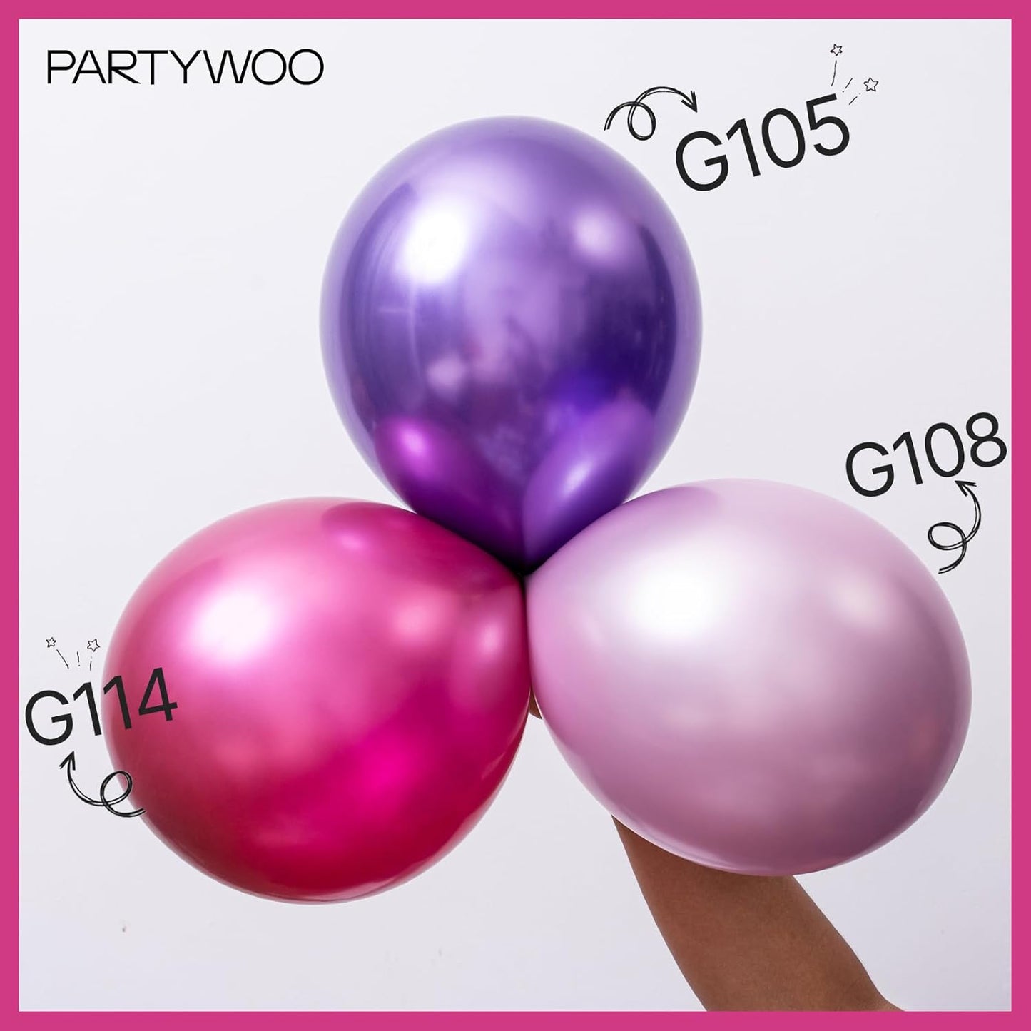 PartyWoo Metallic Pink Star Balloons - 110-Piece Foil Mylar Balloon Arch Kit for Birthday & Wedding Decor | Various Sizes 5-22 Inches