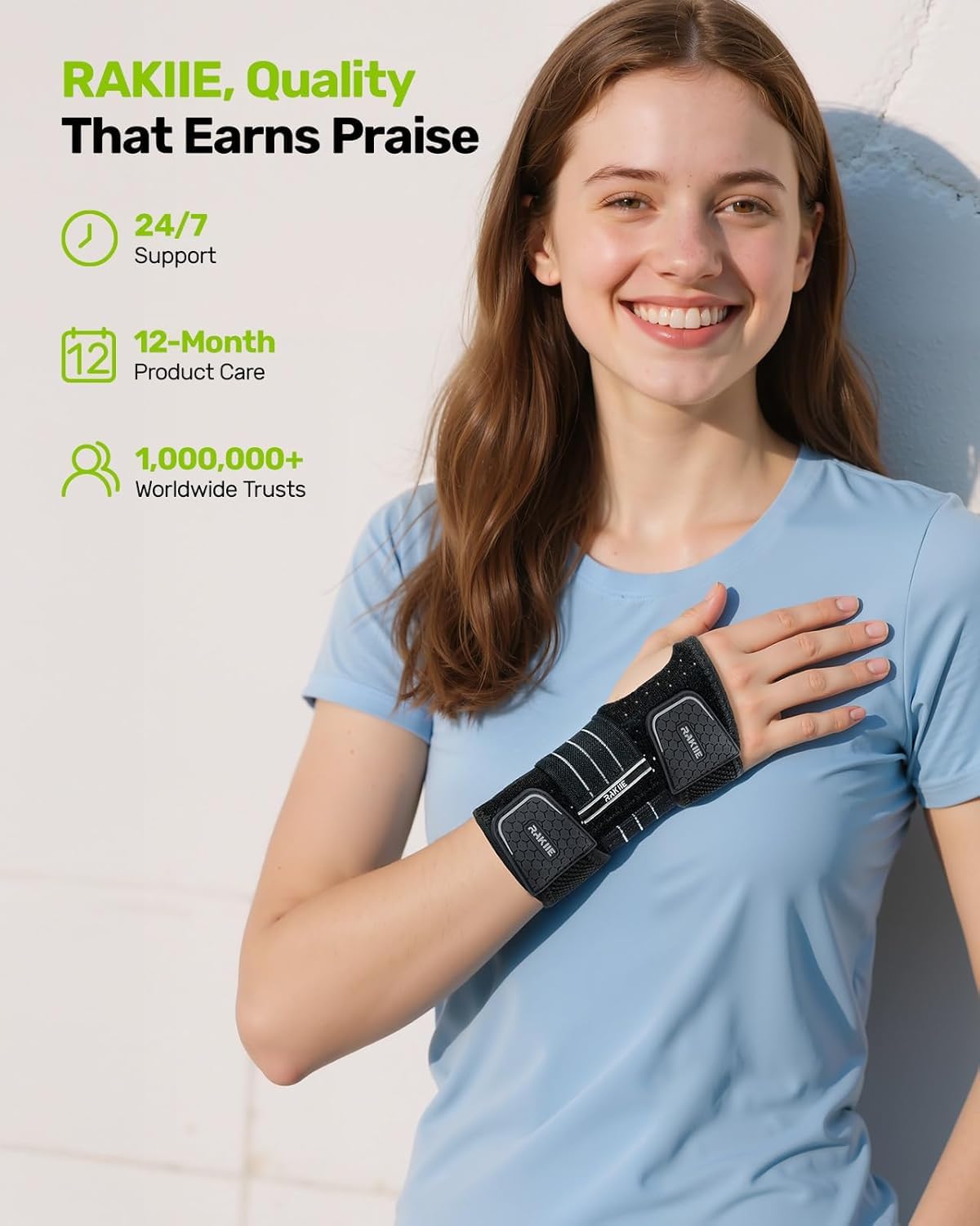 Rakiie 2 Pack Carpal Tunnel Wrist Braces, Adjustable Wrist Support Splint for Night Sleep & Daytime Working, Hand Braces Pain Relief for Arthritis, Typing, Pregnancy, Men Women (Gray, M)