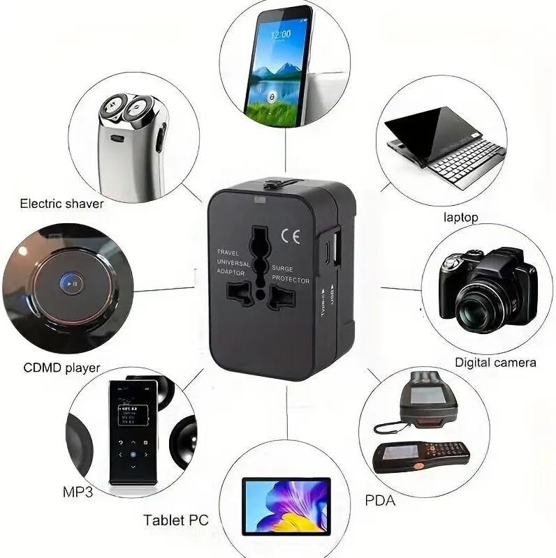 Zinalop MP3s Travel Adapter, Universal Power Adapter Worldwide Wall AC Power Plug Converter Travel Charger with Type-C