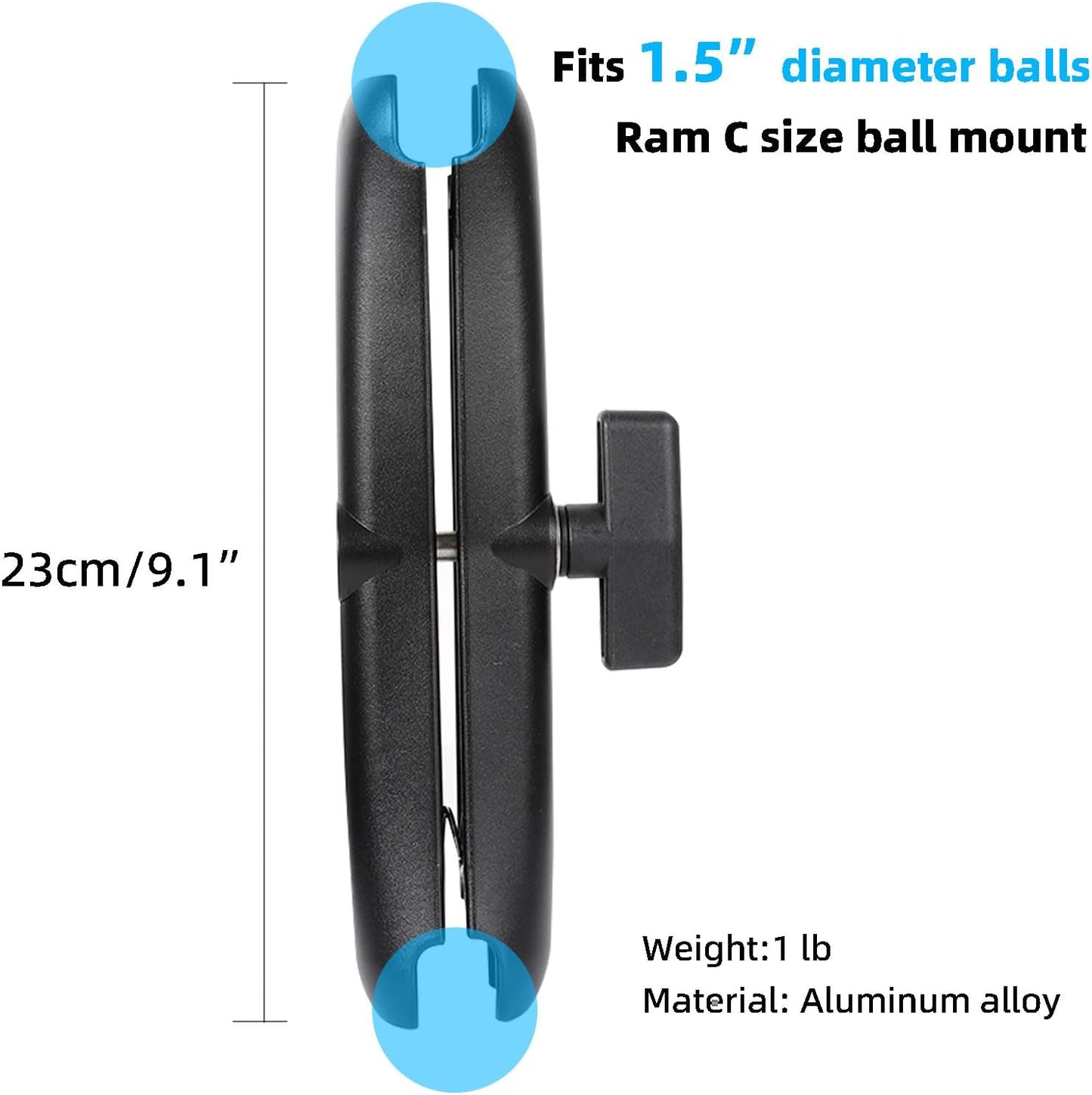 xik 1.5" 9.1" (23cm) Heavy Duty Ball Double Socket Arm - Aluminum Alloy Extension for Marine Electronics, RAM Mount
