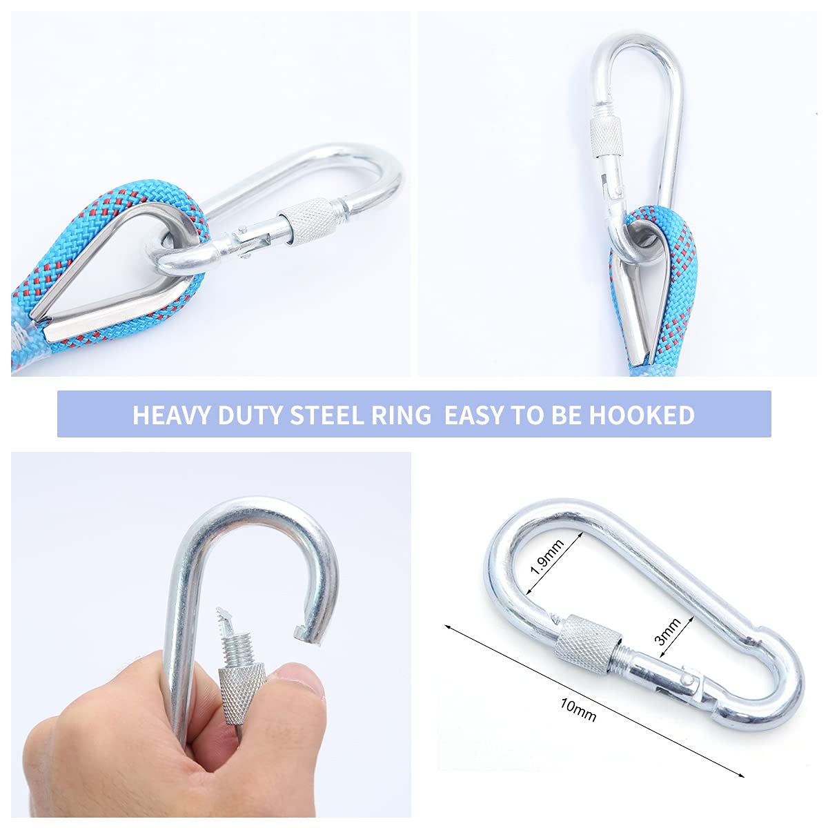 Outdoor Climbing Rope 12MM Diameter 10M(32ft) 20M(64ft) Static Rock Climbing Rope,Tree Climbing Rappelling Rope,Escape Nylon Rope,Ice Climbing Equipment Fire Rescue Parachute Rope with 2 Steel Hooks