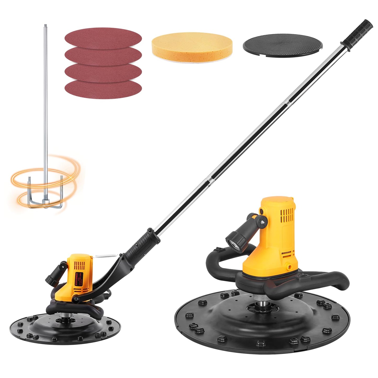"Meticuloso Concrete Trowel with Extension Rod, Concrete Mixer, Wall Smoothing Polishing Machine and Bull Float, 48''x12'' Concrete Float, Stainless Steel Concrete Bull Float Kit"