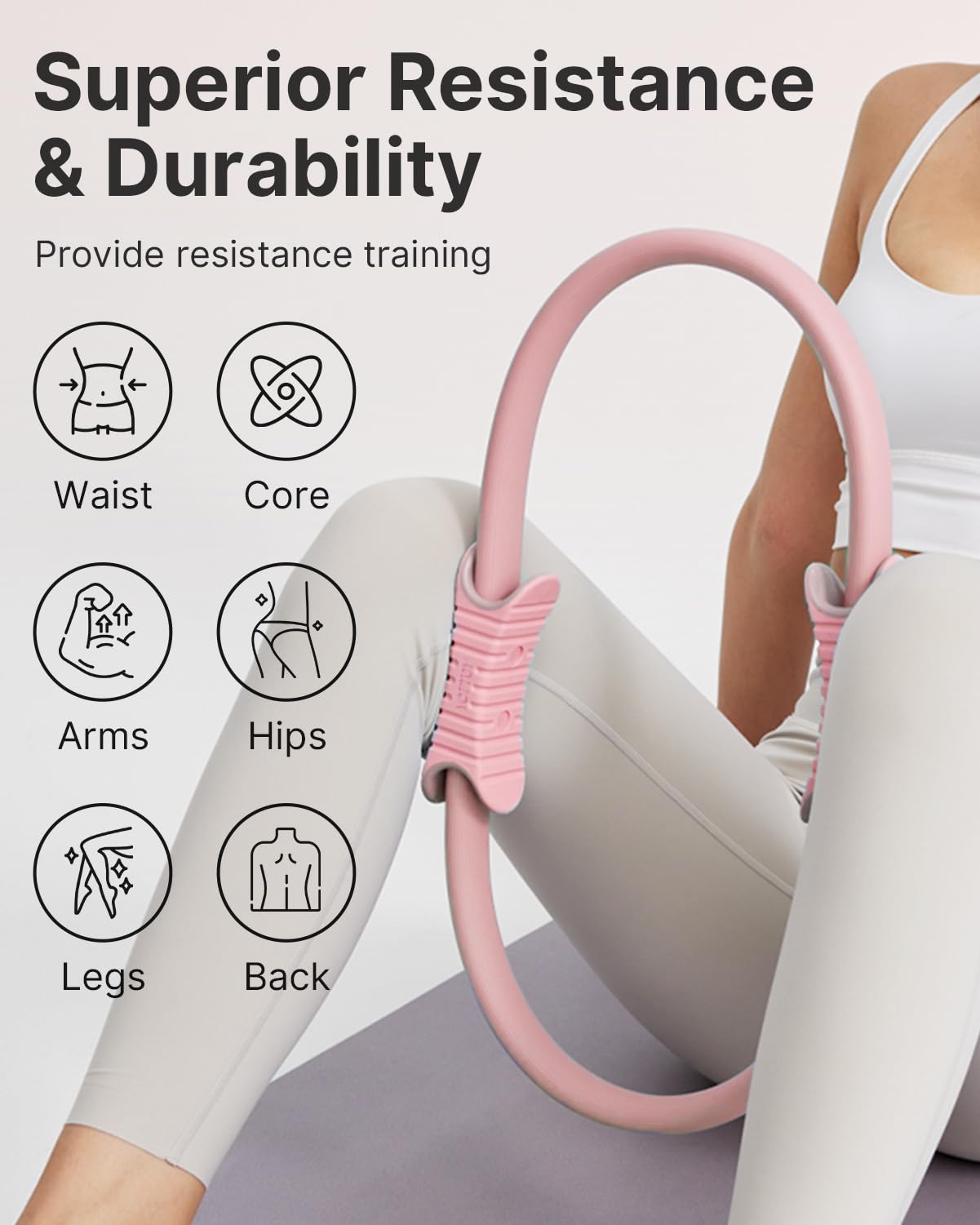 YOTTOY 13.5 Inch Pilates Ring and Ball Set, Figure 8 Resistance Bands, Stretch Bands&Guide,Pilates Equipment Set for Beginners for Home Workouts Core Strength, Yoga, Physical Therapy & Rehab, Pink