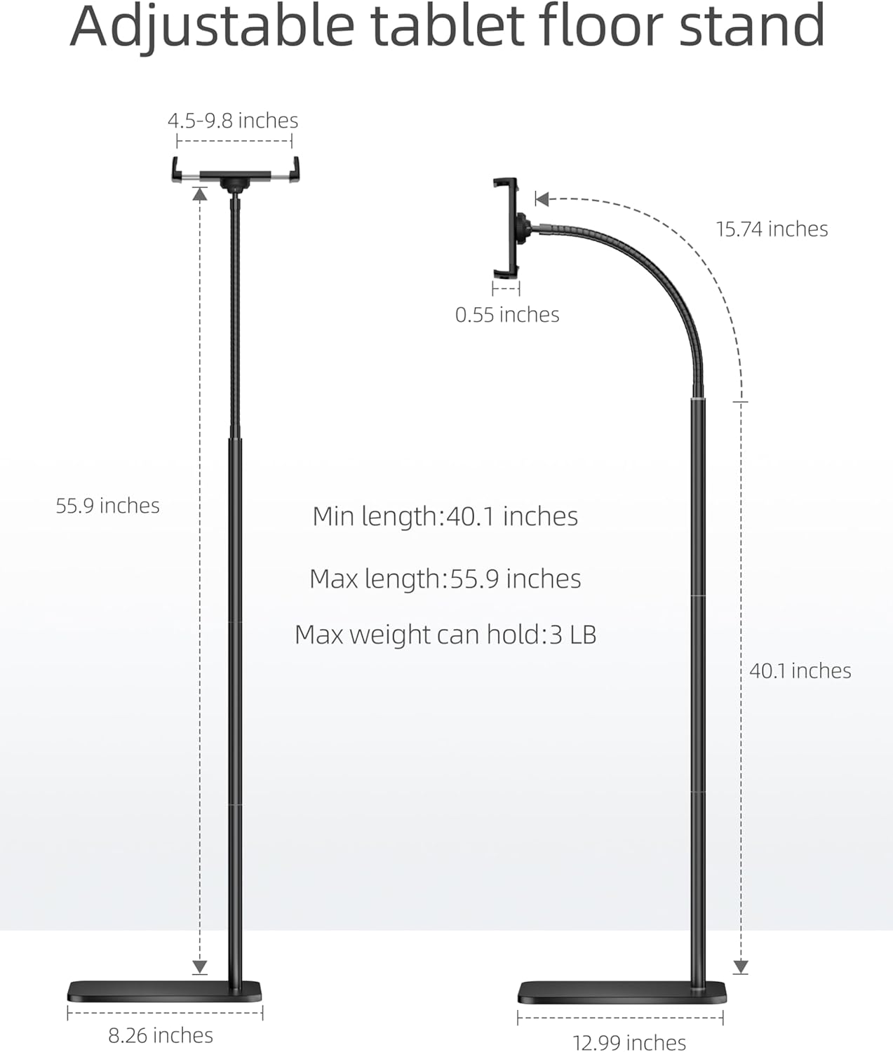 LanPavilion (4.7''-13''), iPad Stand, Adjustable Tablet Floor Stand Metal Tablet Holder with Flexible Gooseneck