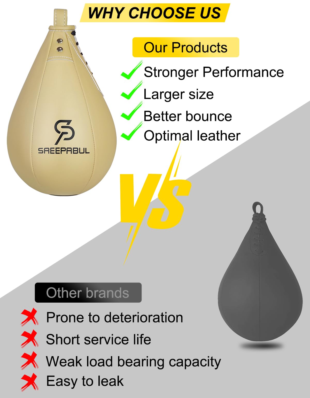 SAEEPABUL Boxing Speed Bag for Adults - Professional Synthetic Leather Punching Bag with Latex Bladder, Adjustable Training Equipment for Home Gym Fitness Beige