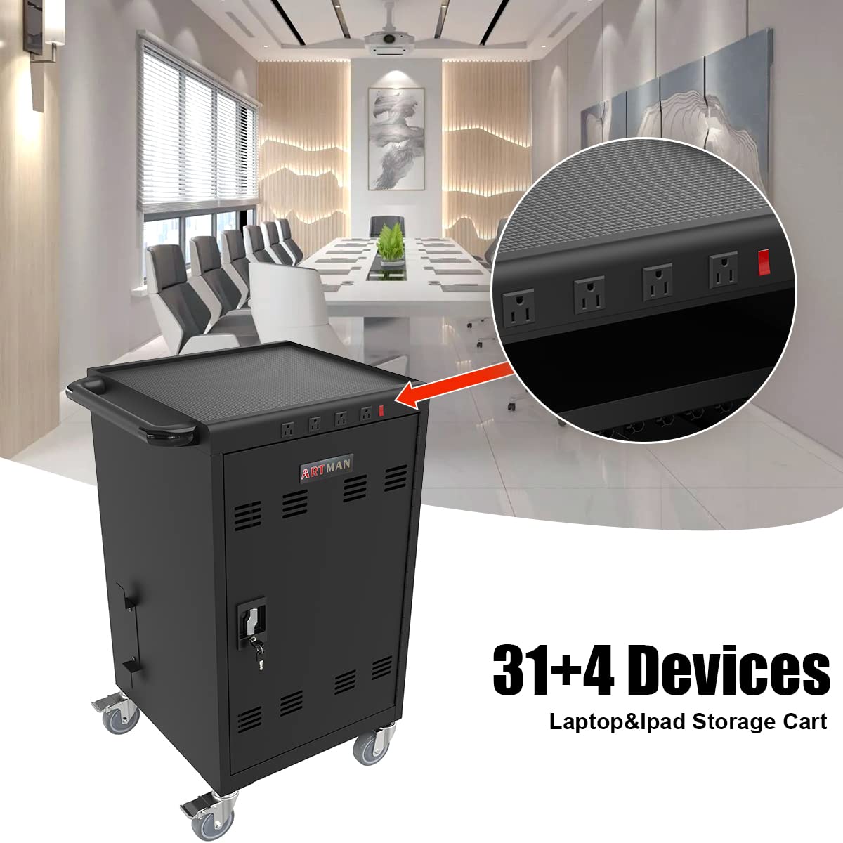 MQIAE Laptop Cart,Mobile Charging Carts for Tablets Laptops with Extra 4 Bits Power Strip, Portable Table Top Charging and Storage Cabinet for Classroom or Office