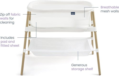 HALO® BassiNest® Essential Sleeper - Portable Baby Bassinet with Breathable Mesh & Storage Shelf - Lightweight Bedside Crib for Newborns