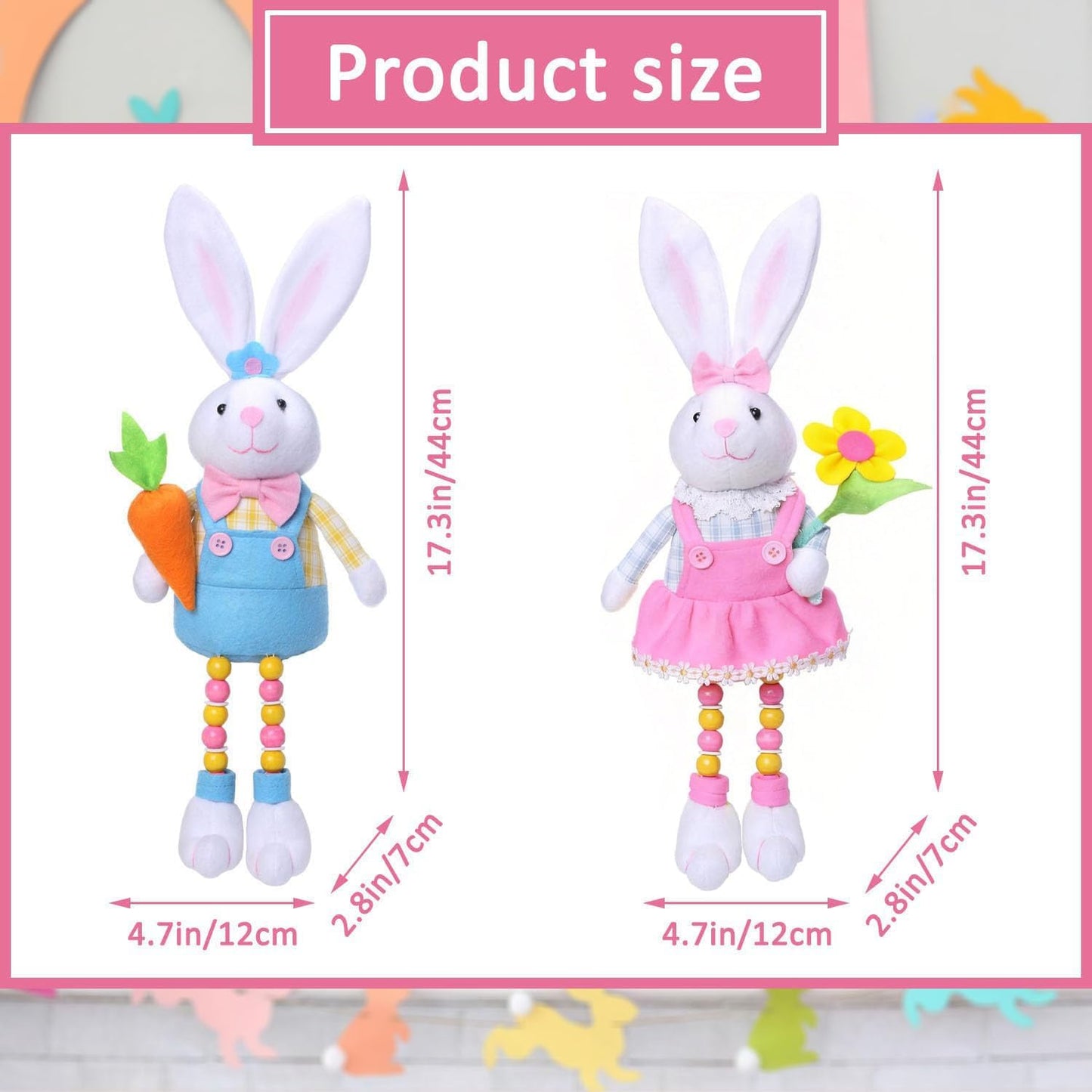 Skiennix Easter Bunny Plush Decorations - Cute Stuffed Rabbit for Easter Basket Stuffers | 2 Pcs