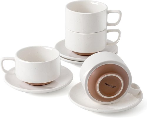 DOWAN 5oz Coffee Cups - Stackable Espresso Cup Set of 4 | Ceramic Tea Cups for Latte & Tea