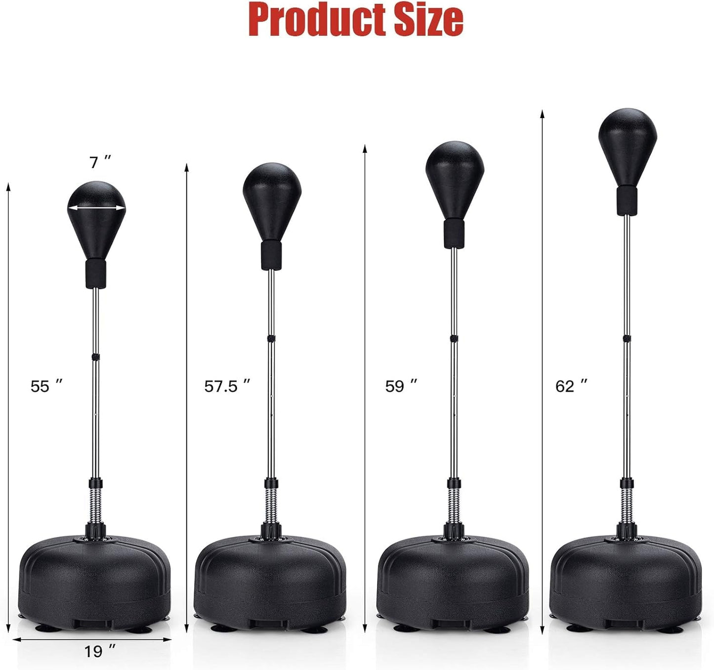 Punching Bag with Stand for Adults, Adjustable Height Free Standing Boxing Reflex Bag, Ideal for MMA Reflex Speed Training, Fitness,Punching and Muscle Building