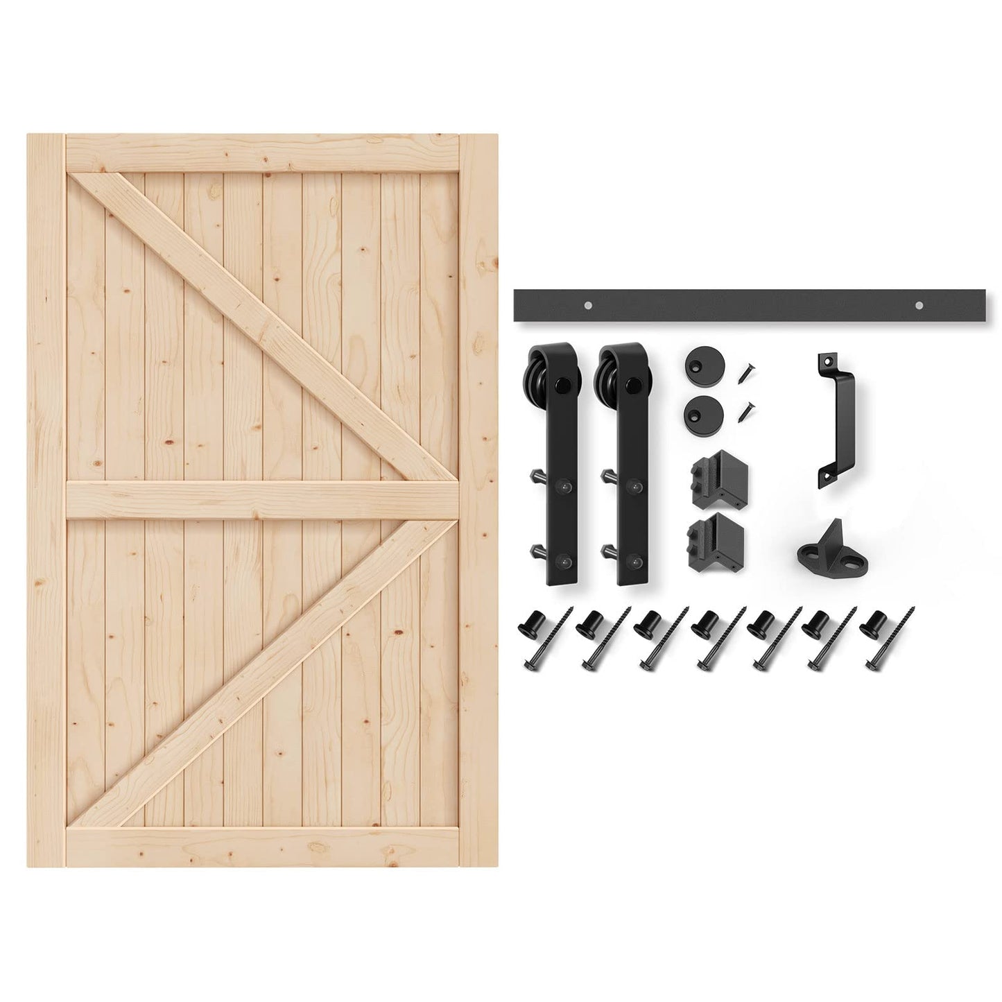 EaseLife 54in x 84in Sliding Barn Door with 9FT Barn Door Hardware Kit & Handle Included,DIY Assemblely,Easy Install,Apply to Interior Rooms & Storage Closet,K-Frame