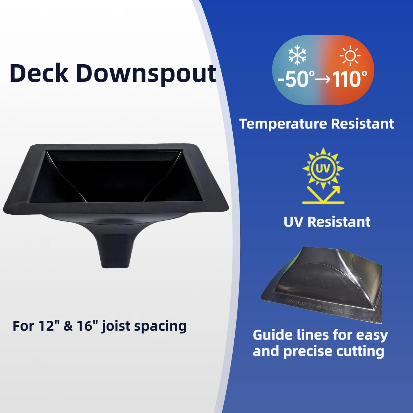 Emayuu 4PCS Black downspouts for Under Deck Drainage System, PE Deck downspouts Use for 12"&16" Joist Spacing DE01