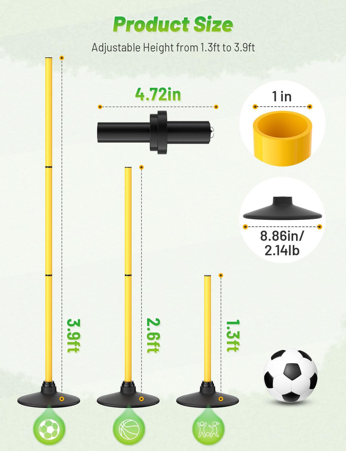 GHB Agility Poles 4 Pack 50" Rebound Sports Basketball Training Poles,Detachable Speed Training Equipment Football Accessories with Rubber Base