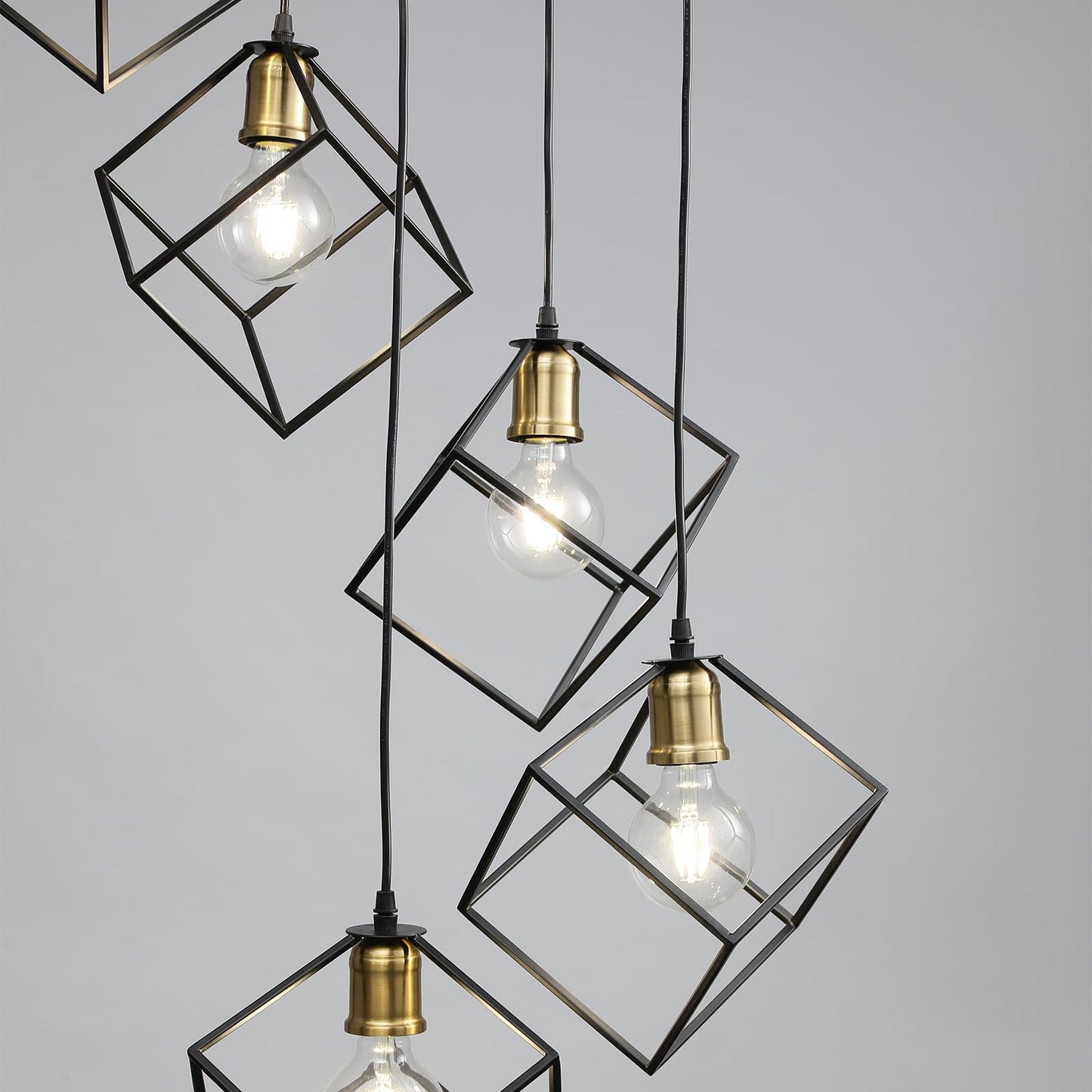 vivihobb 9 Light Large Modern Large Foyer Chandelier,Black Metal Cage,134" Long Light Fixture for High Ceilings Entryway Foyer Staircase,LED Bulbs Included