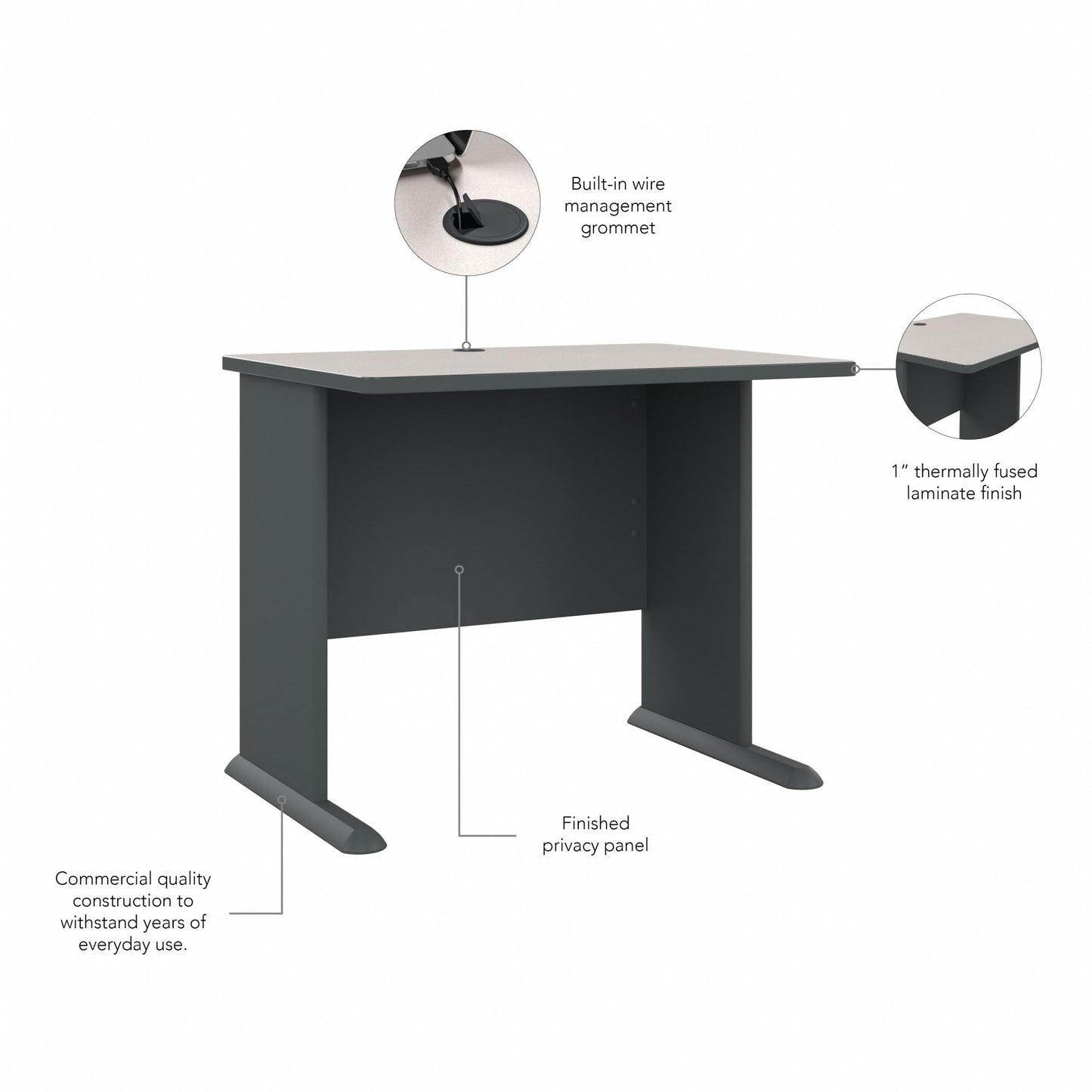 Bush Business Furniture Series A 36W Small Desk in White Spectrum and Slate, Compact Computer Table for Home or Professional Office