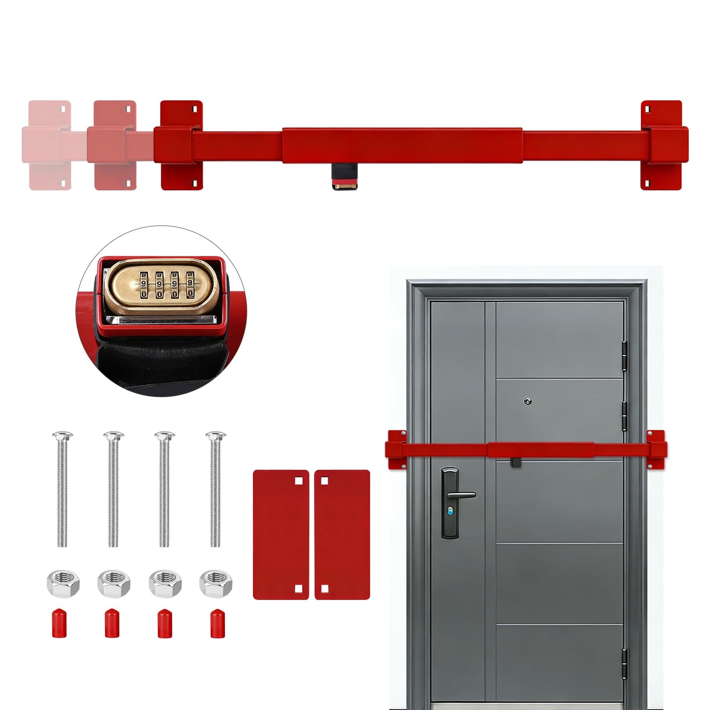 Door Security Bar for Outward Opening Doors, 2500 LBS Resistance, Combination Lock, Adjustable 33"-40" Width, Heavy Duty Safety Door Blocker for Jobsite, Office, Commercial Use
