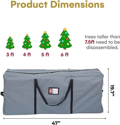 Holiday Spirit Christmas Tree Storage Bag - Heavy-Duty Waterproof Design with Reinforced Handles | Fits 7.5ft Tree, Protects from Dust & Moisture - Charcoal