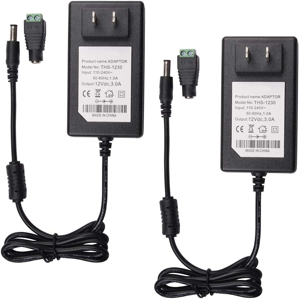 Quentacy 12V 3A 110V 240V 12V 36W 5.5x2.1mm 2Pack Power Supply Adapter AC/DC Converter to Transformer DC Female Barrel