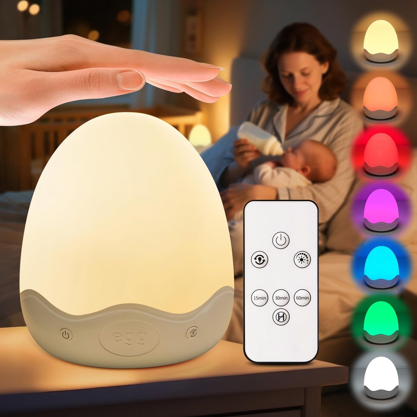 Skiennix Baby Night Light - 10 Brightness Levels & 10 Color Options | Touch & Remote Control, 3600mAh Rechargeable, Portable for Nursery & Breastfeeding