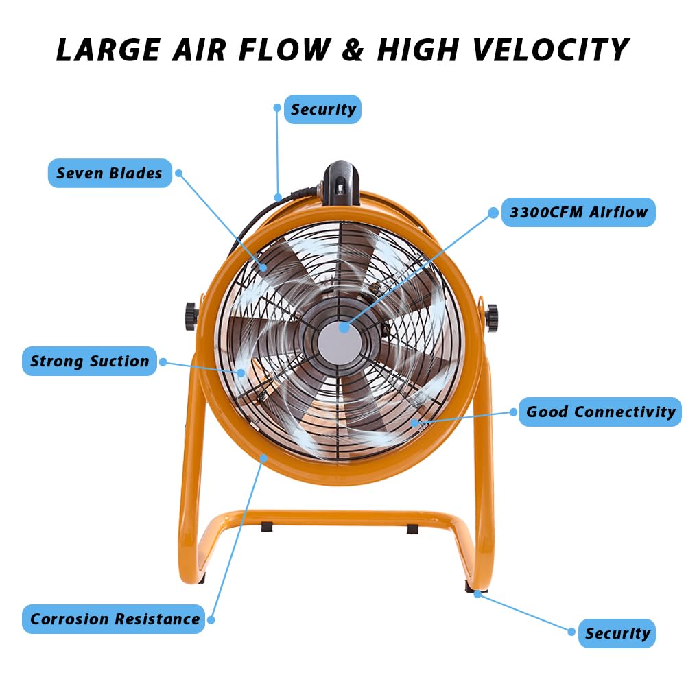 Aglaipty 12 Inch Industrial Portable Air Blower Ventilator, 3300 RPM Heavy Duty Tube Exhaust Fan, 550W High Velocity Air Mover for Extraction and Ventilation (12 Inch Fan)