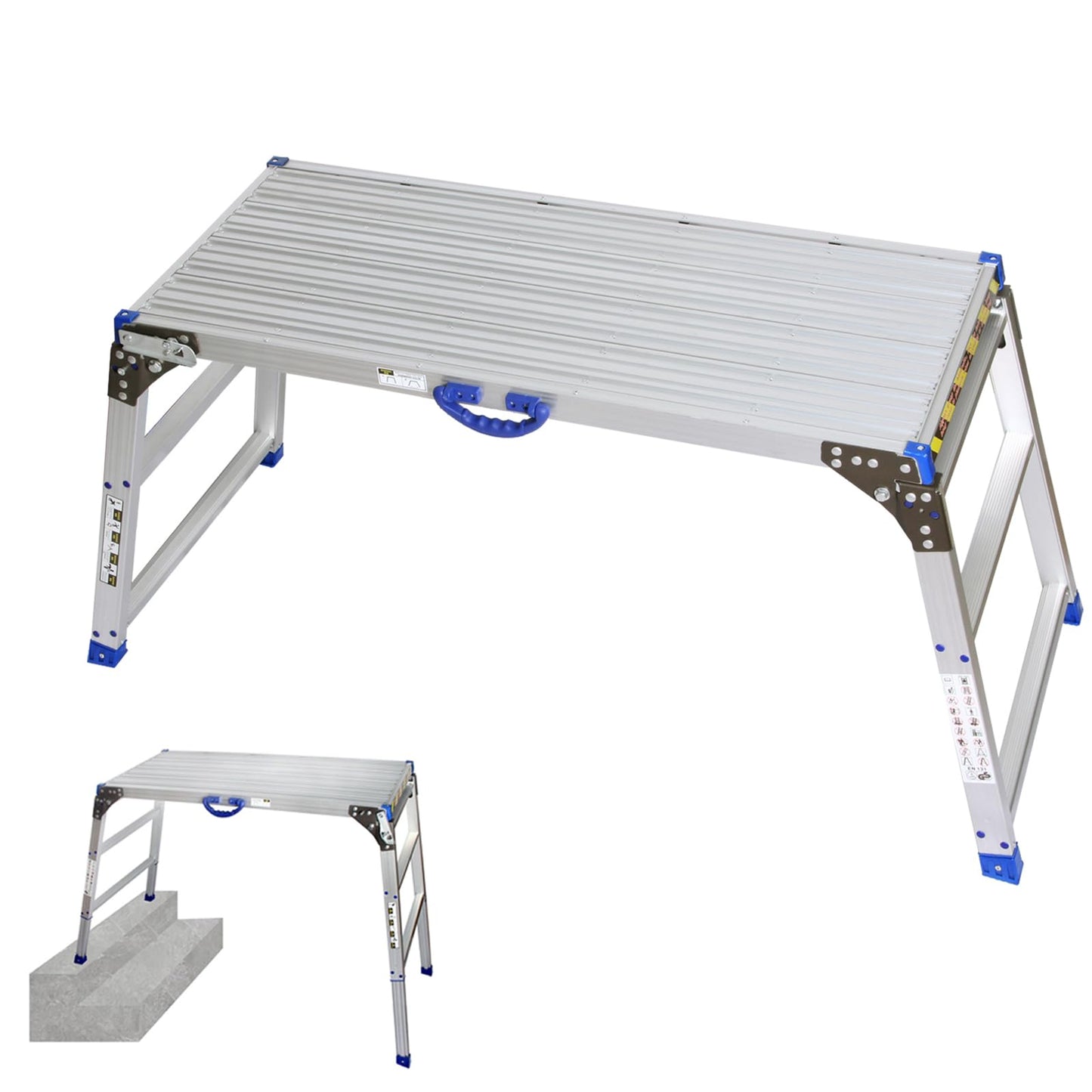 LEADALLWAY Work Platform 39"x12",50 Gear Adjustable Height 25 to 35 inches Portable Folding Aluminum Step Ladder of Capacity 330 Lbs Heavy Duty