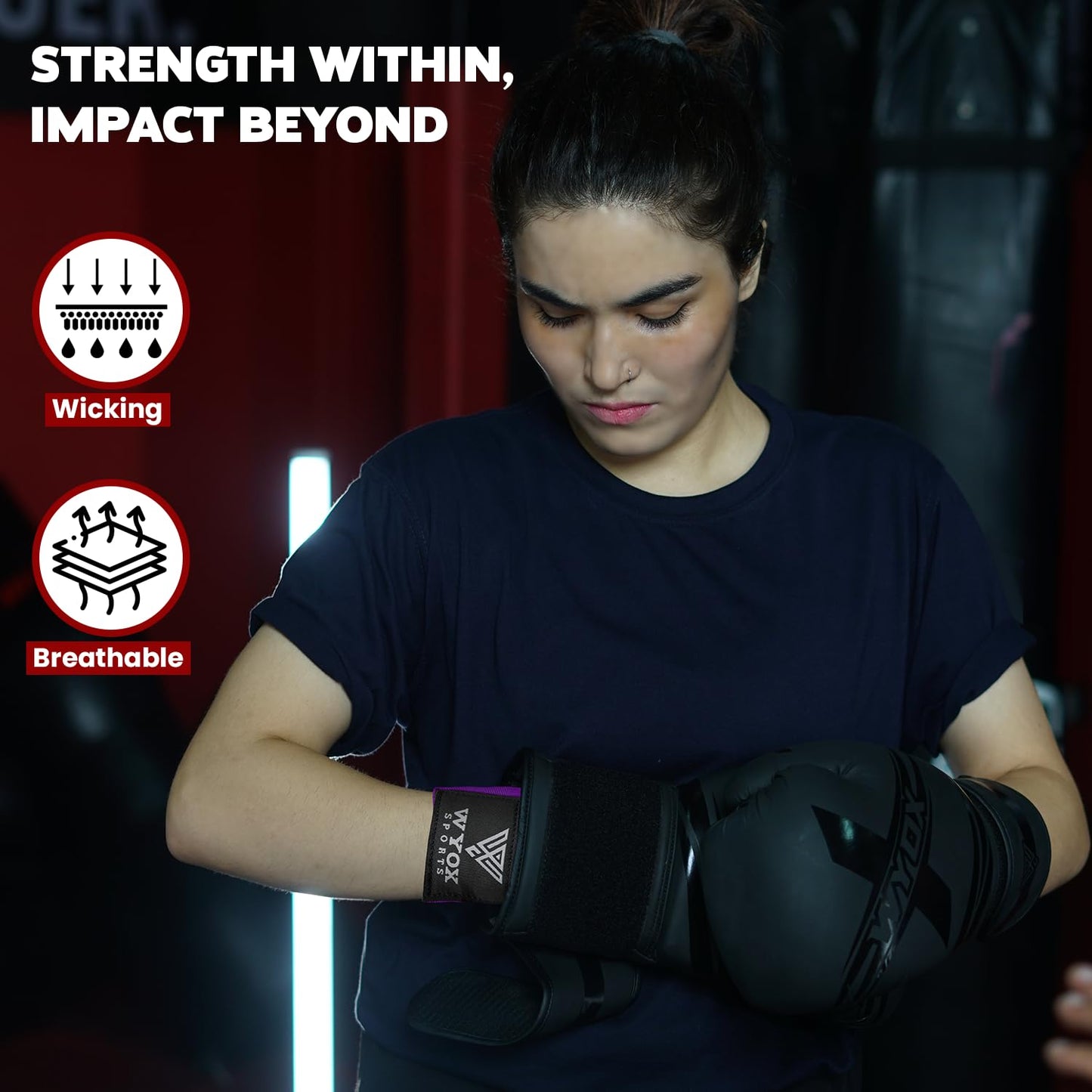 WYOX Gel Boxing Hand Wraps Inner Gloves for Men & Women, 80cm Quick Wrist Straps, Padded Knuckle Protection for Muay Thai Kickboxing, Hand Wraps for Boxing & Martial Arts (Purple, S/M)