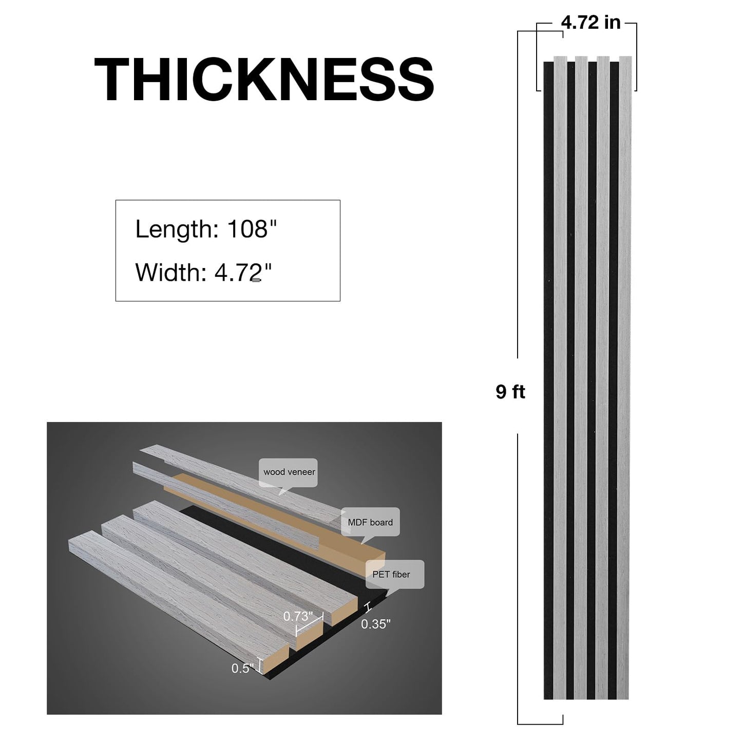 NeatiEase Wood Wall Panels, 9 Feet Acoustic Slat Wall Panels for Interior Wall Decor and Noise Reduction, Decorative Slat Wall Paneling, Gray Oak, 6-Piece