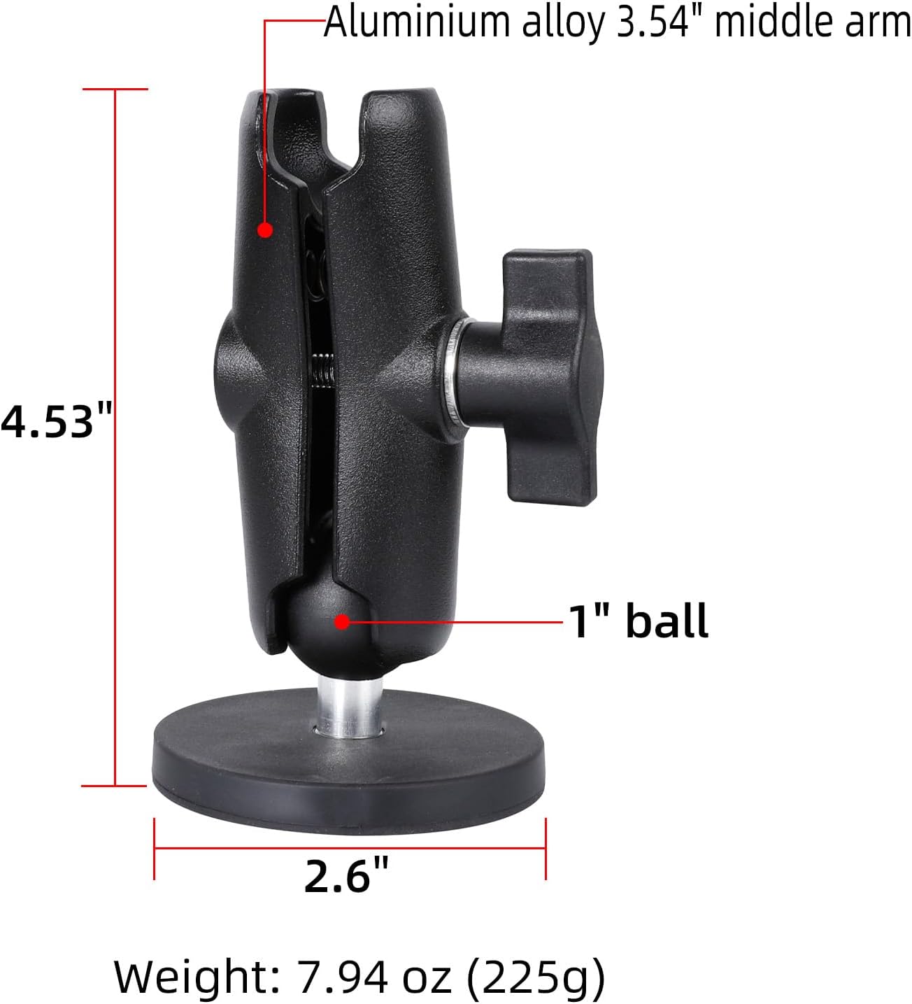FPN 66mm 25mm /1 inch 3.54" Diameter Round Heavy-Duty Magnetic Base Mount with Rubber Coating Ball & Double Socket Arm
