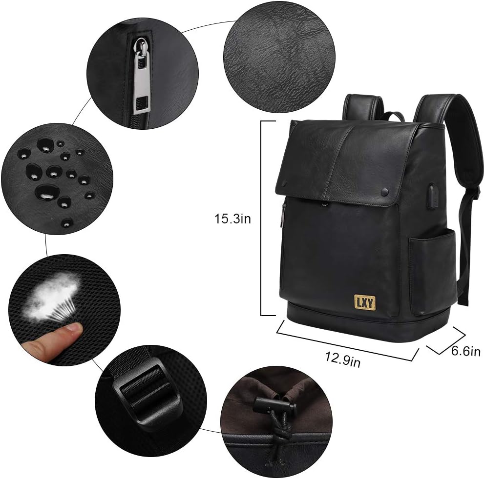 Backpack Backpack LXY Leather Laptop Women Vintage Travel Computer with USB Charging Port, Laptop Purse Book Bag