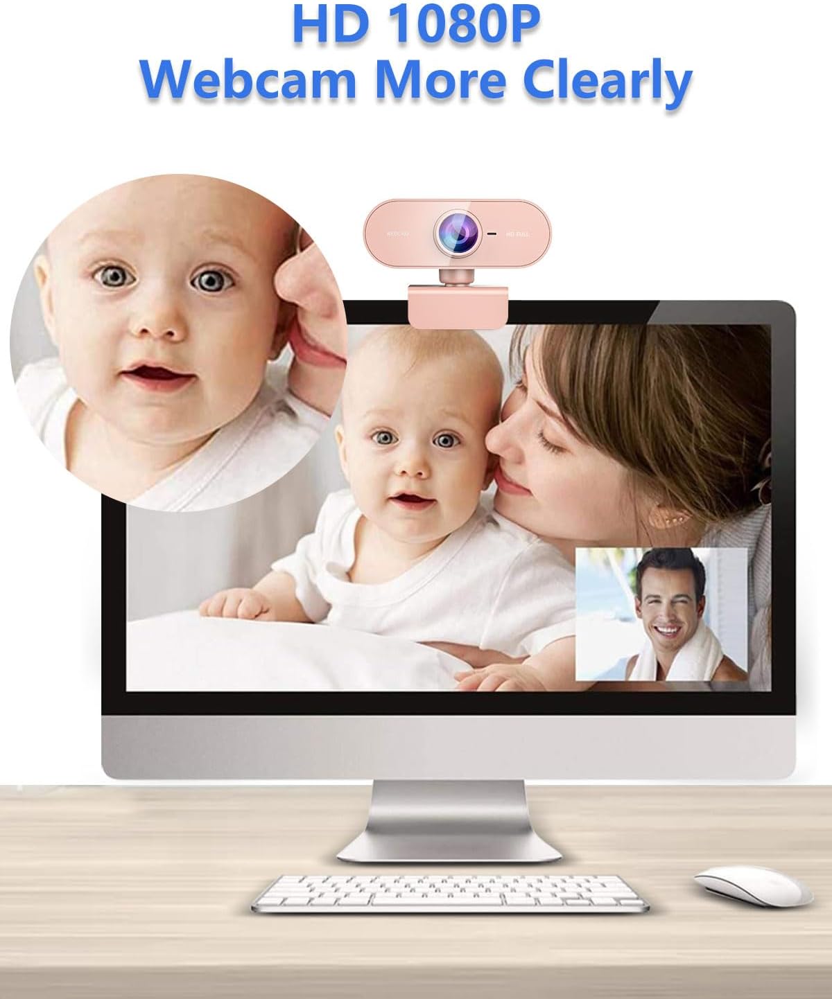 QMKKX 1080P Webcam for pc with Microphone,Full Hd Pink Streaming Web Cam with Mic for Mac Laptop, Small Computer Camera