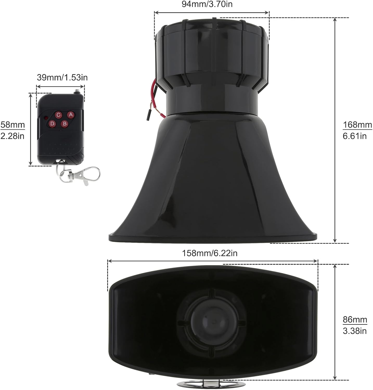ePathChina 7 12V 100W (2PCS Tone Sound Loud Car Siren Vehicle Horn Hooter/Ambulance/Siren/Traffic Sound with Black