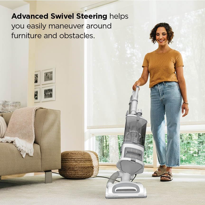 Shark Navigator Lift-Away Upright Vacuum Cleaner - Pet Hair HEPA Filter | Swivel Steering | White/Silver | NV356E