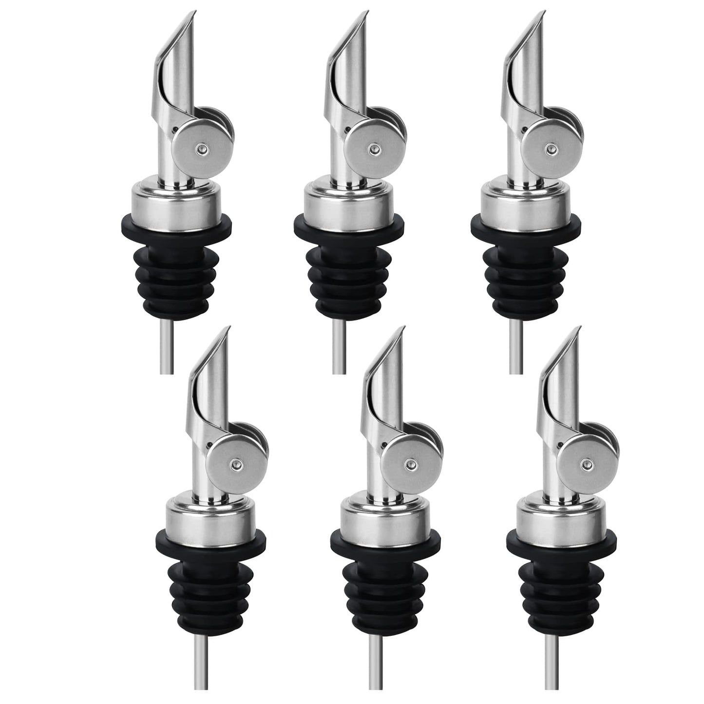 6PCS Liquor Bottle Pourers, Auto Flip Olive Oil Dispenser Spout, Weighted Stainless Steel Alcohol Pourer Spouts, Olive Oil Spout Suitable for About 3/4" Bottle Mouth