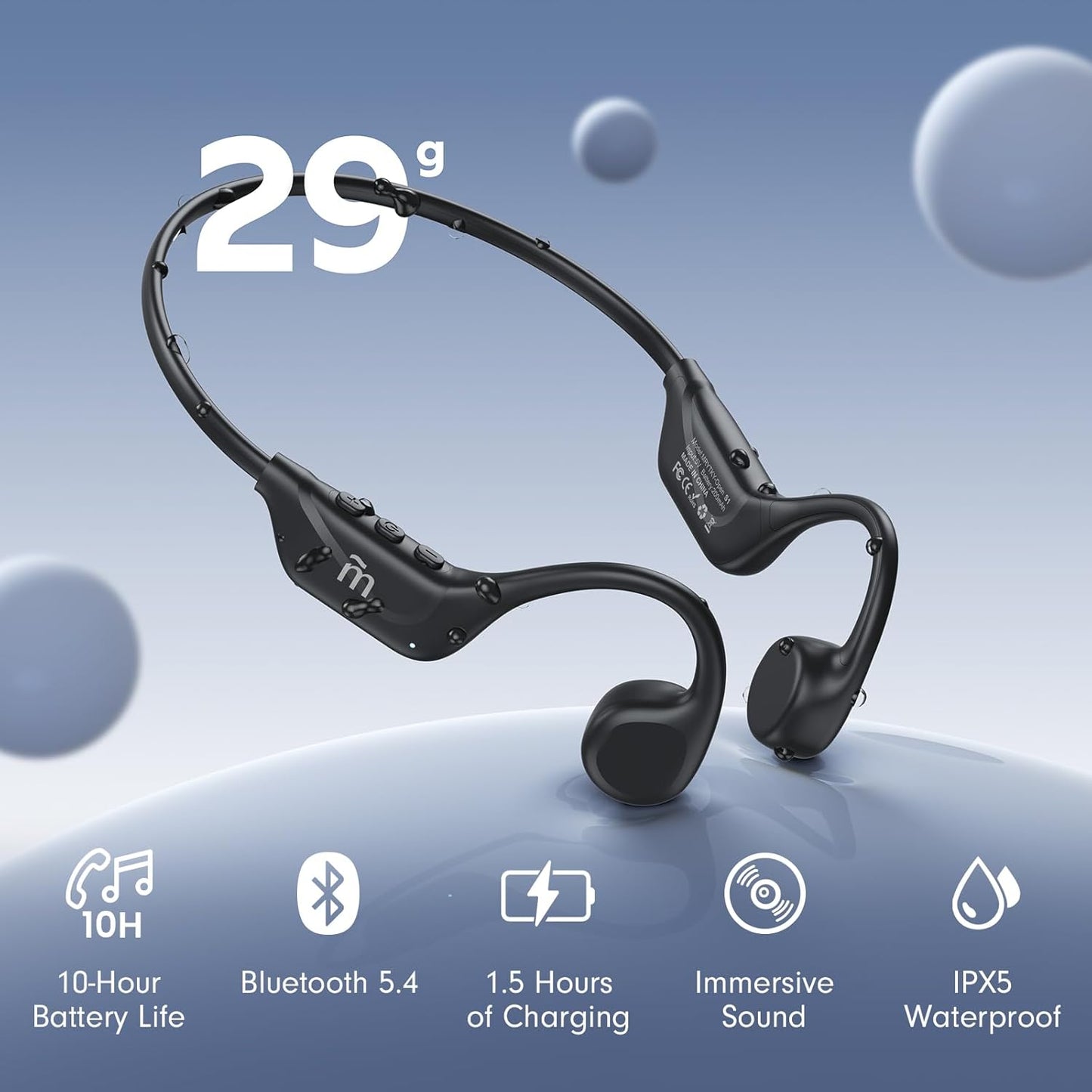 MRYTKY Bluetooth5.4 10H Bone Conduction Headphones,Open Ear Headphones with Mic,Wireless Headphones Playtime