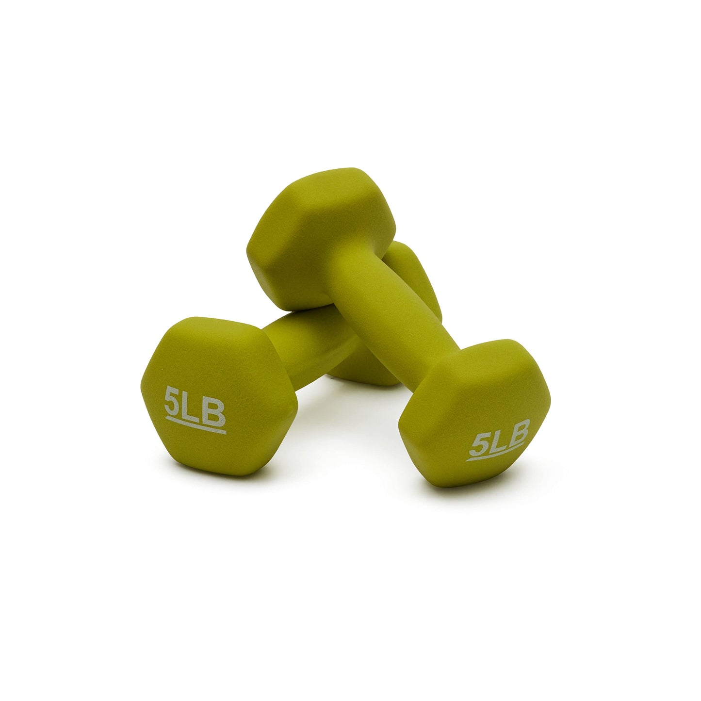 Amazon Basics Neoprene Dumbbell Hand Weights for Workout and Exercise, Hexagon Shape, 5 Pounds, Pair, Green