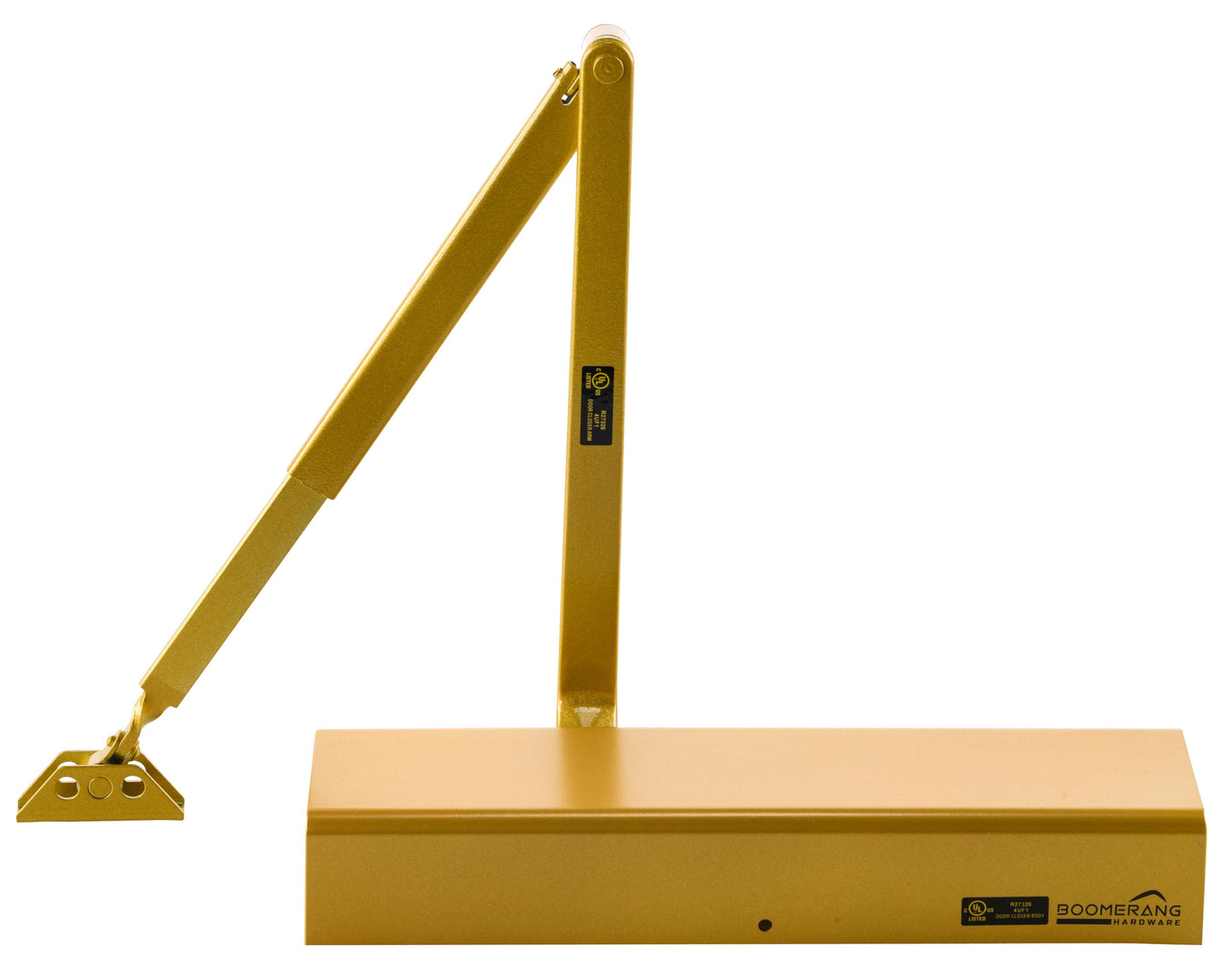 Boomerang Heavy Duty Designer Automatic Commercial Door Closer - D8016-Surface Mounted, Grade 1, Cast Aluminum, UL 3 Hour Fire Rated & ADA for high Traffic doorways, Painted Brass/Gold (US4)