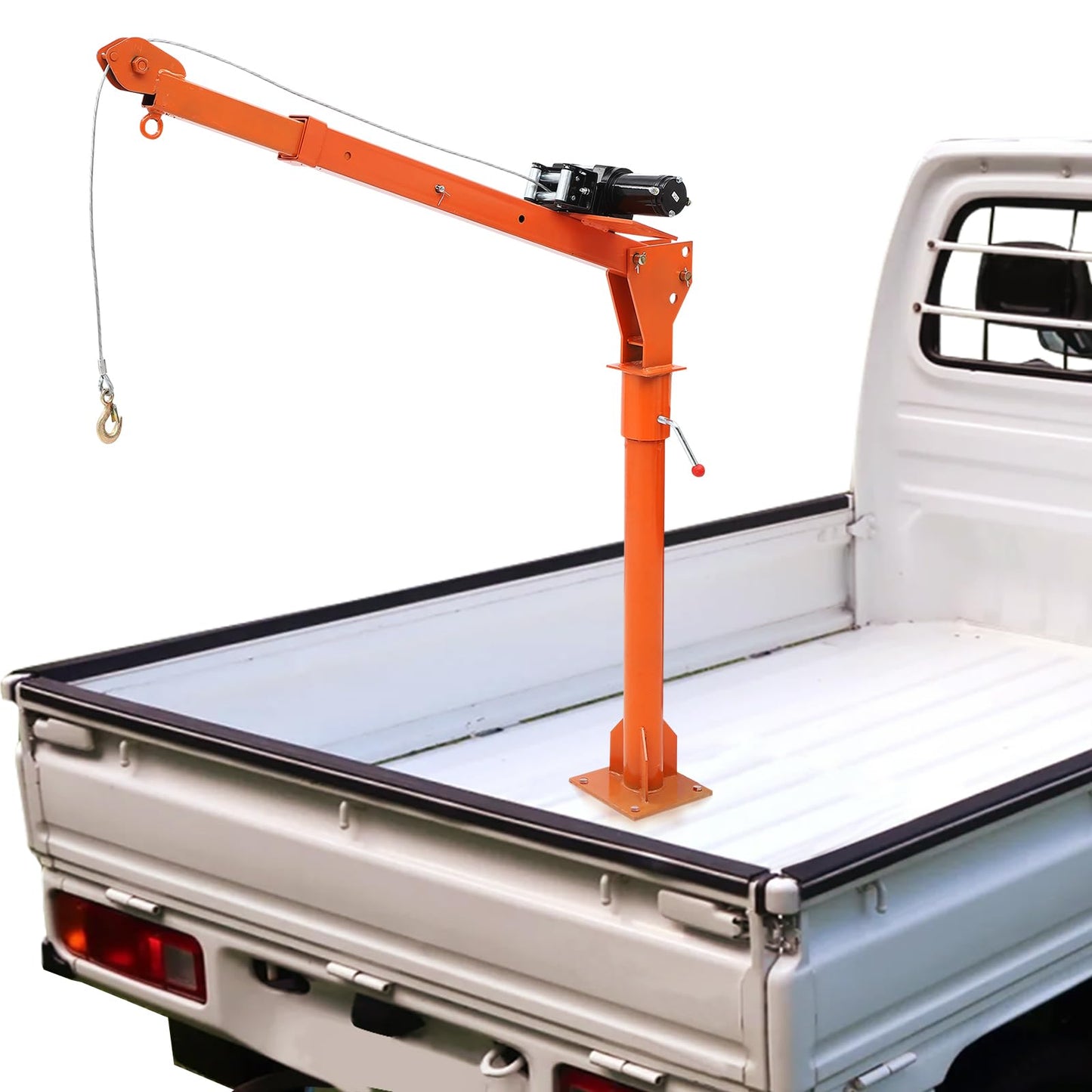GarveeTech Folding Truck Mounted Crane, 1100 LB Pickup Jib Cranes with Electric Winch 3500 LB 12V, Electric Truck Crane Hoist Painted Steel 360 Swivel for Construction, Forestry, Factory