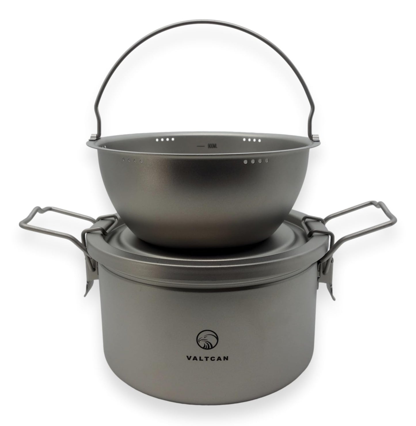 Valtcan 2000ml Titanium Rice Cooker Pot with Locking Lid 67 fl oz, Grade 1 No Coating PFAS-Free, Inner Pot with Measurement Marks, Ultralight 589g Camping Cookware for Backpacking Home Kitchen