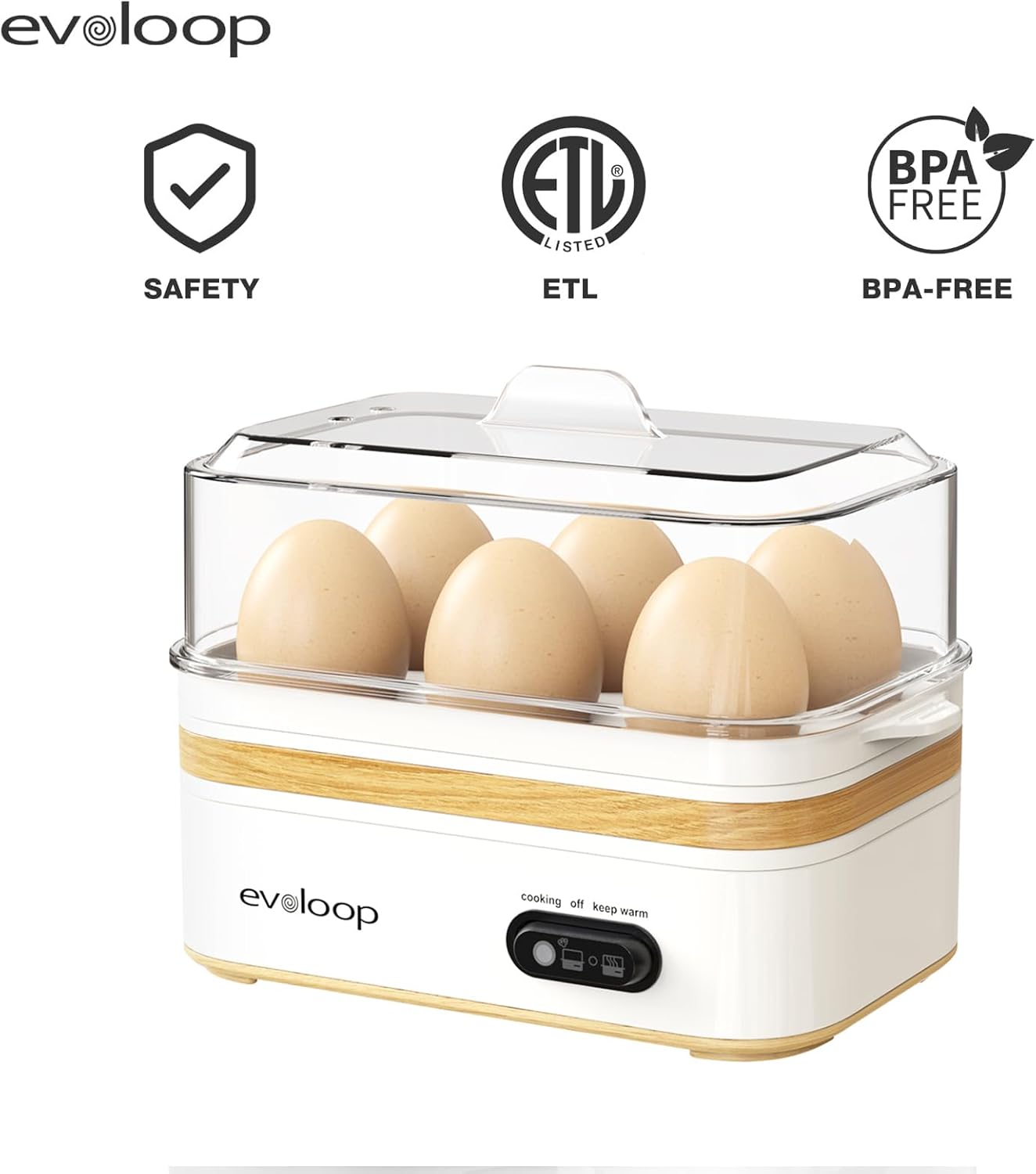 Rapid Egg Cooker - Electric 6 Egg Capacity for Soft, Medium, Hard Boiled & Poached Eggs | BPA-Free White