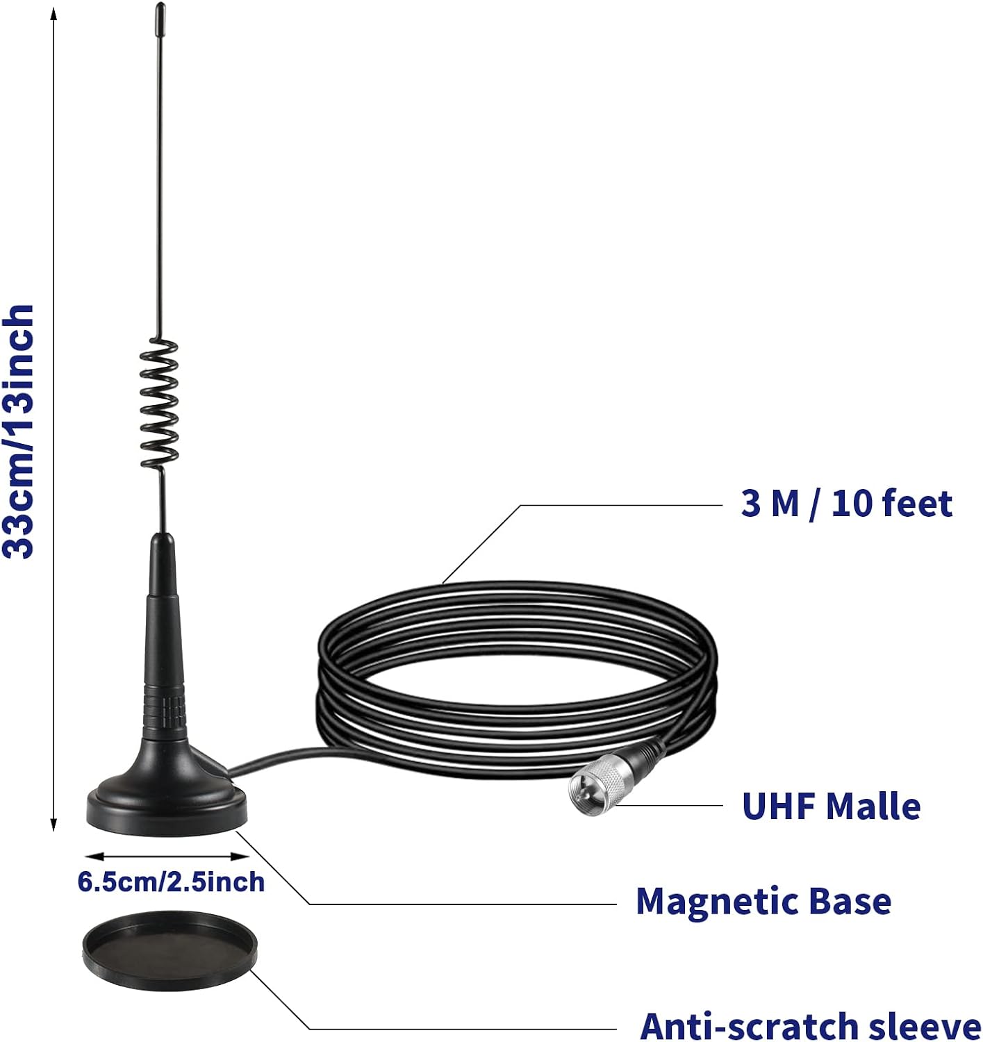 eifagur 27MHz PL-259 Long Range Magnetic Base CB Radio Antenna with BNC Male Connector for Mobile/Car Radio Cobra