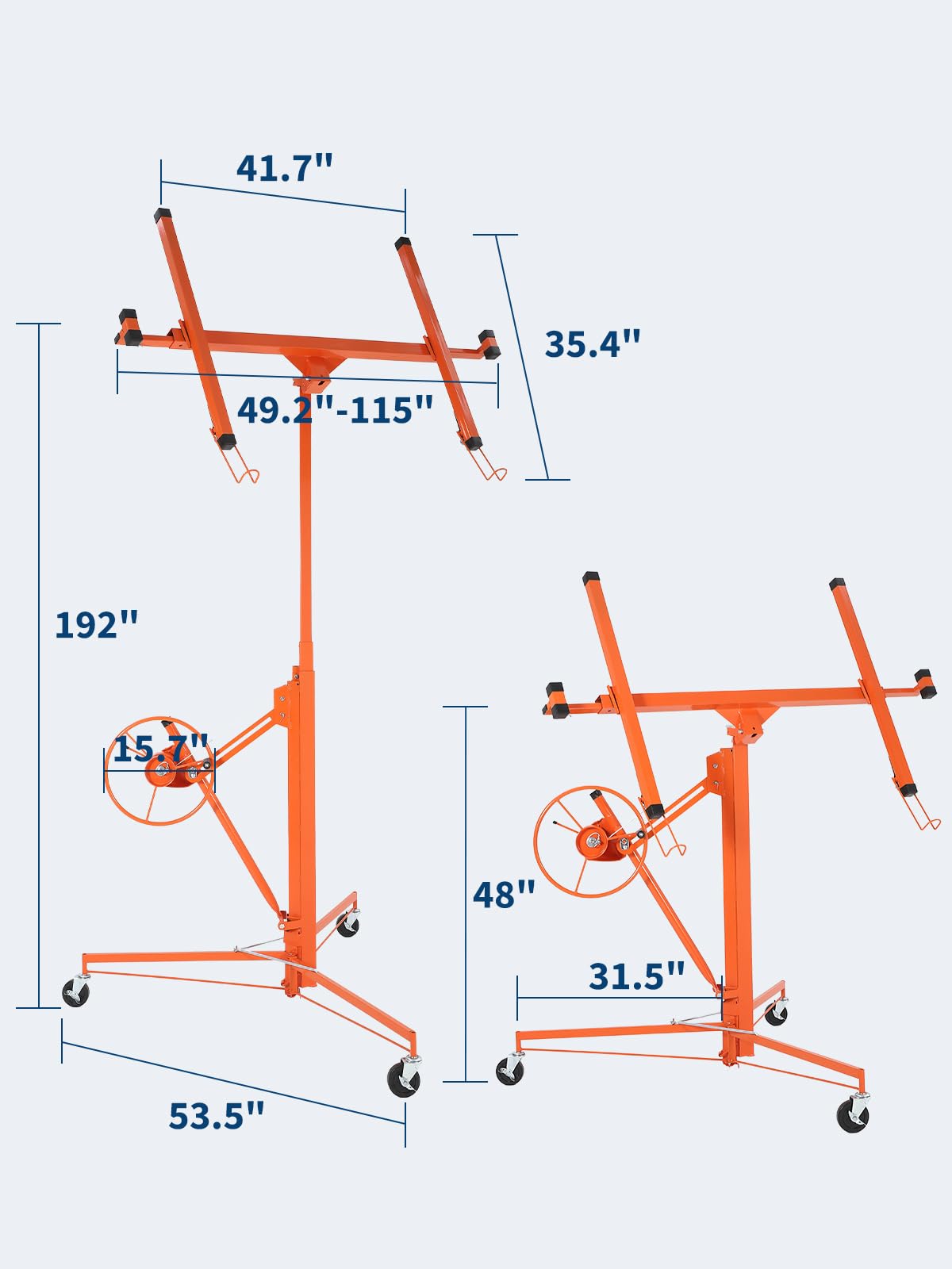 Garvee Drywall Lift 16Ft Sheetrock Lifter,Drywall Rolling Lifter Panel,150LBS Heavy Duty Sheetrock Hoist Panel Hoist Jack with 360° Adjustable Telescopic Arm & 3 Lockable Wheels
