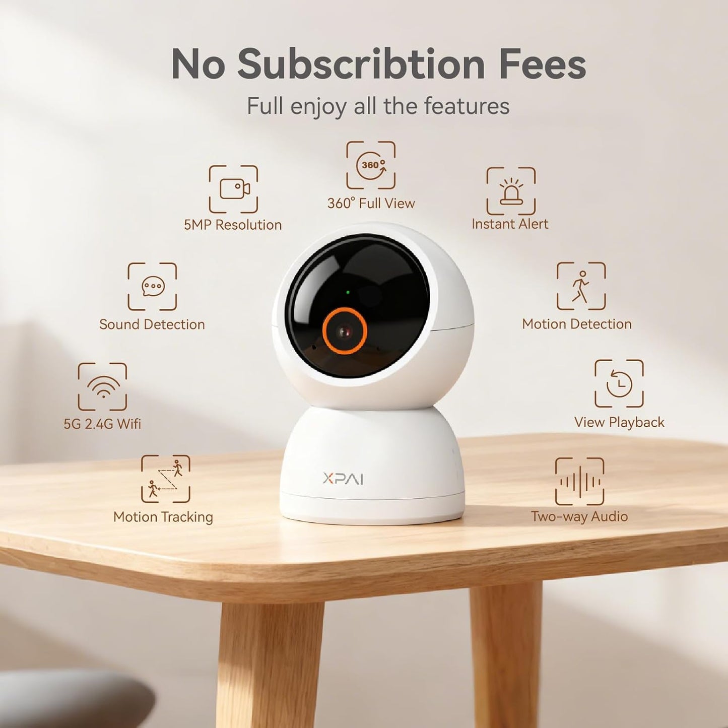 xpai 3K Subscription,360 5G 2-Way Indoor Camera Wireless, Indoor Camera No Motion Detection Room Cameras for Google TV