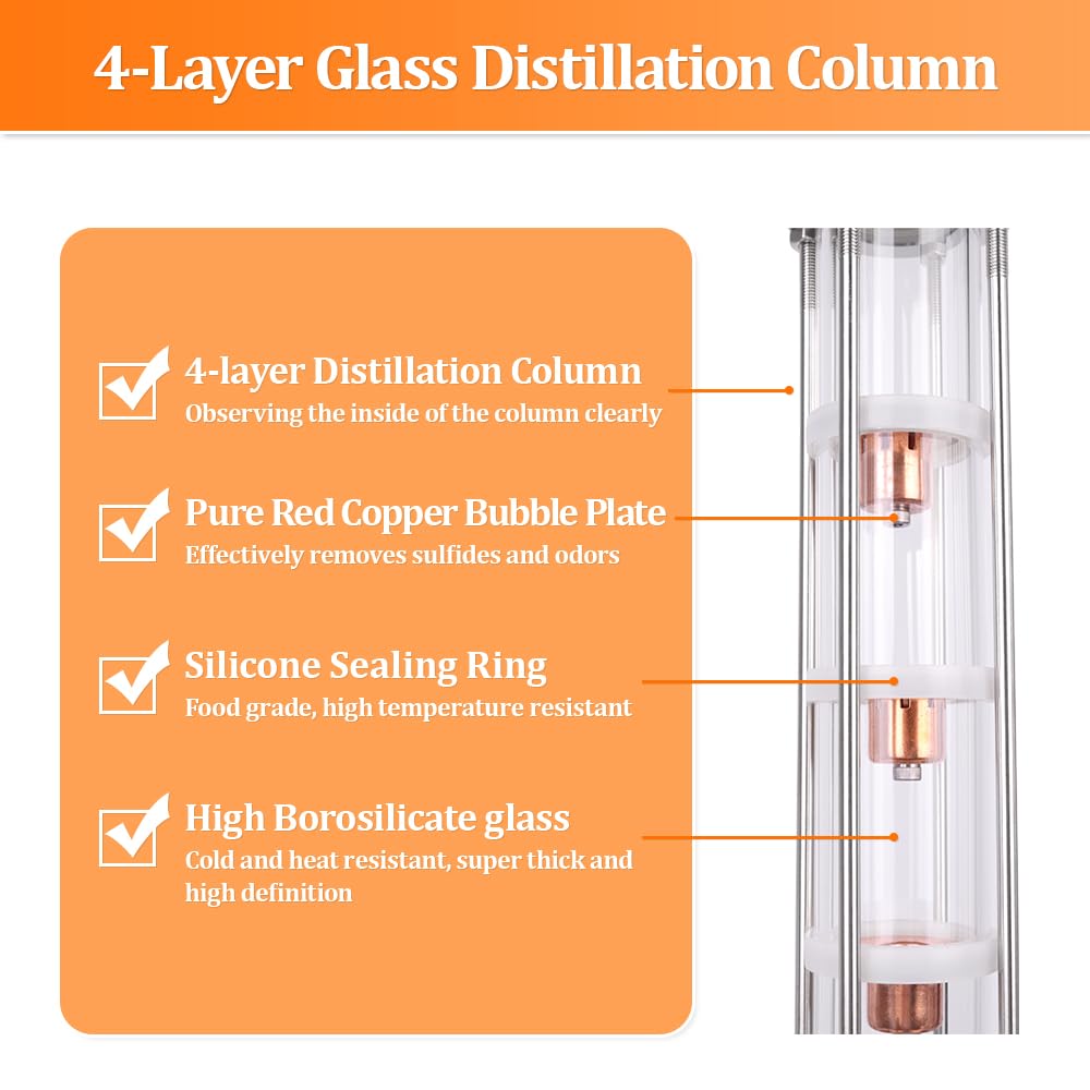 YUEWO Alcohol Still 5.8GAL/13.2GAL Stainless Steel Alcohol Distiller Home Brewing Distillery Kit with 2” Crystal Still Column for DIY Whisky Wine Brandy Gin Vodka Alcohol Making